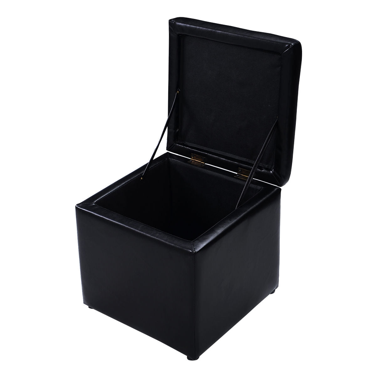 Compact Storage Pouffe Ottoman with Hinged Cover – Black