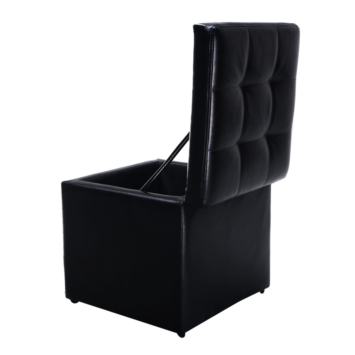 Compact Storage Pouffe Ottoman with Hinged Cover – Black
