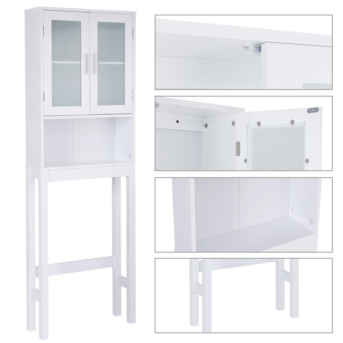 Over-the-Toilet Wooden Storage Cabinet with Tower Rack