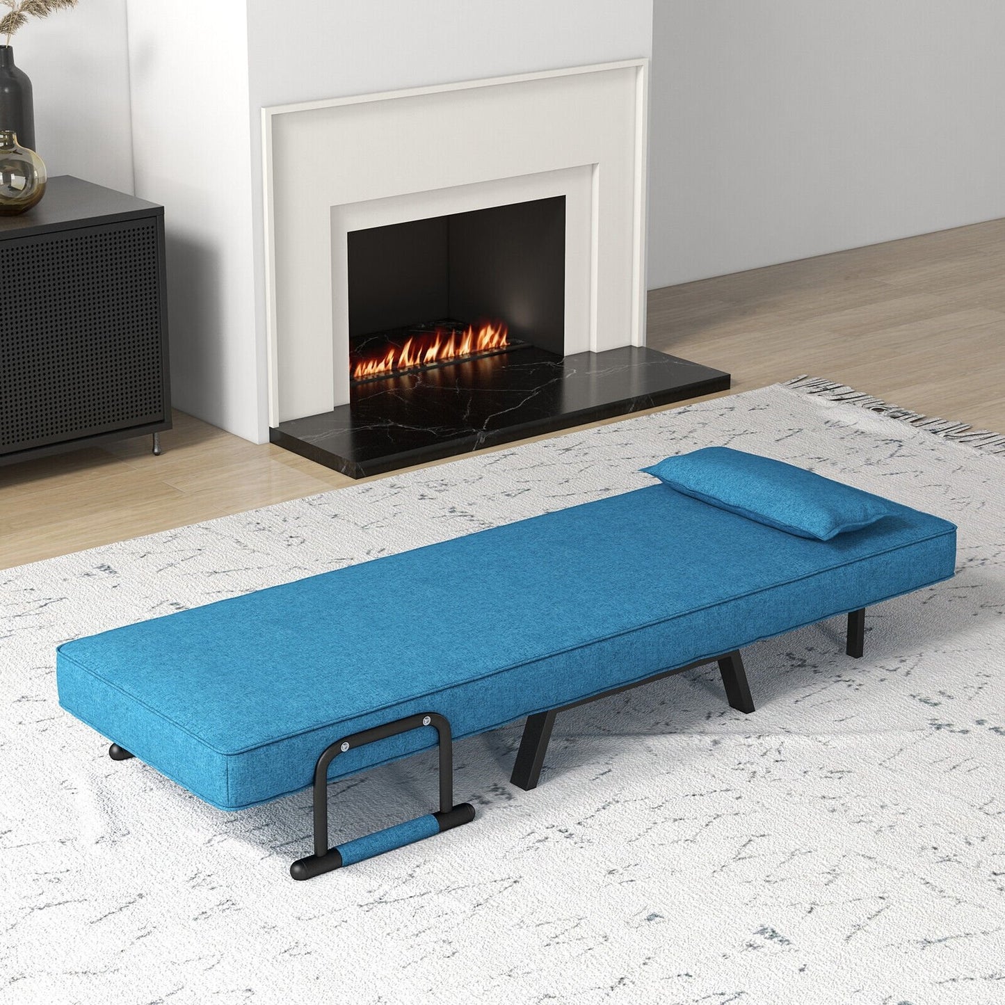 6 Position Folding Sleeper Armchair with Pillow and Sturdy Metal Frame in Blue