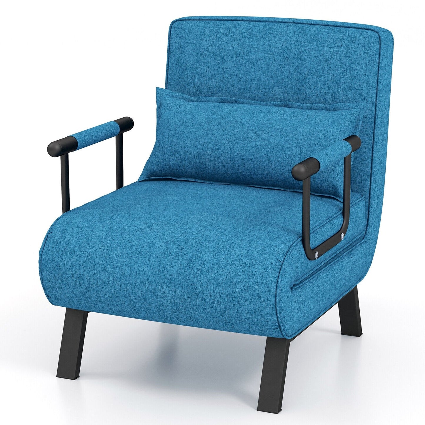 6 Position Folding Sleeper Armchair with Pillow and Sturdy Metal Frame in Blue