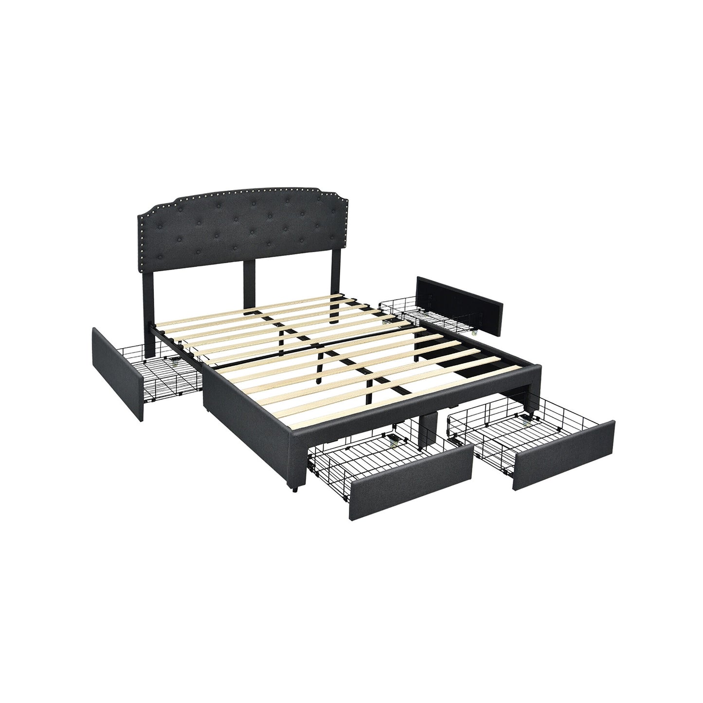Modern Platform Bed Frame with Adjustable Headboard and 4 Spacious Storage Drawers