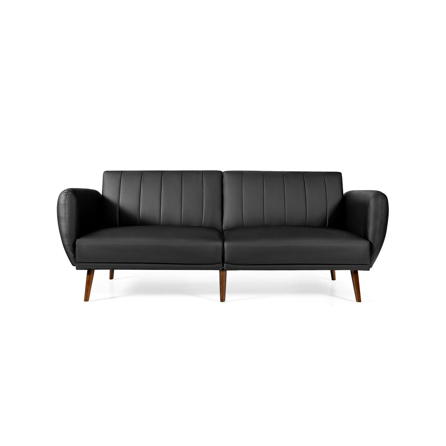 3 Seater Convertible Sofa Bed with Split Adjustable Backrest and PU Upholstery, Black