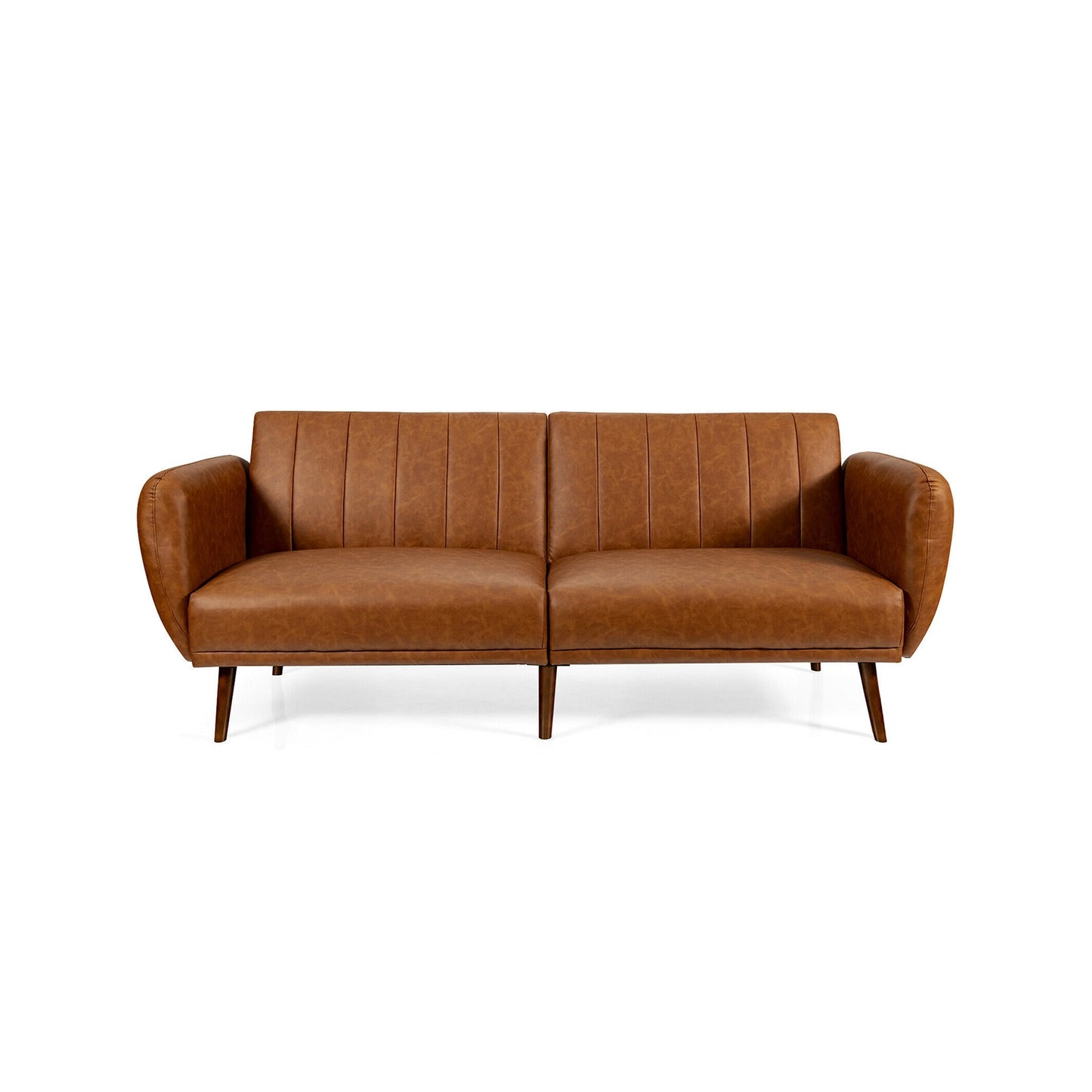 3 Seater Convertible Sofa Bed with Split Adjustable Backrest and PU Upholstery, Brown