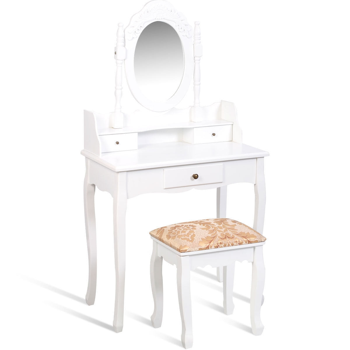 Elegant Vanity Table with Rotating Mirror and Storage Drawers