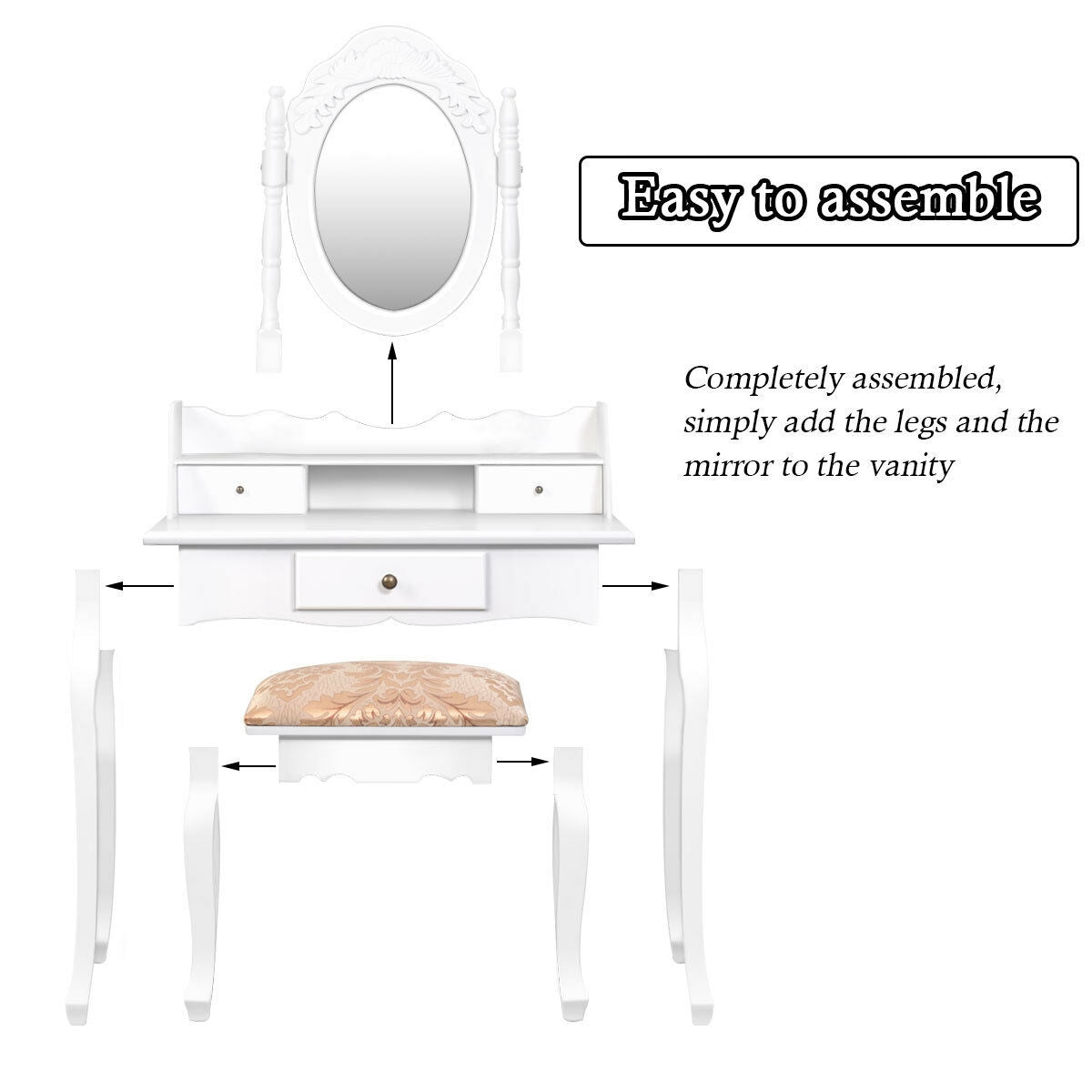 Elegant Vanity Table with Rotating Mirror and Storage Drawers