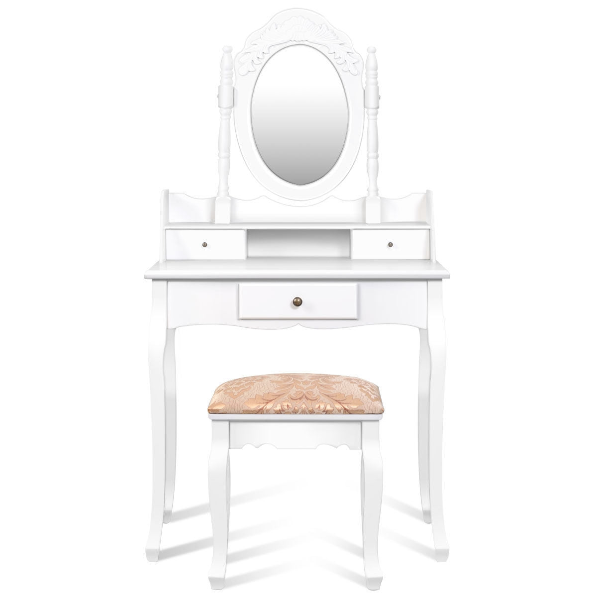 Elegant Vanity Table with Rotating Mirror and Storage Drawers