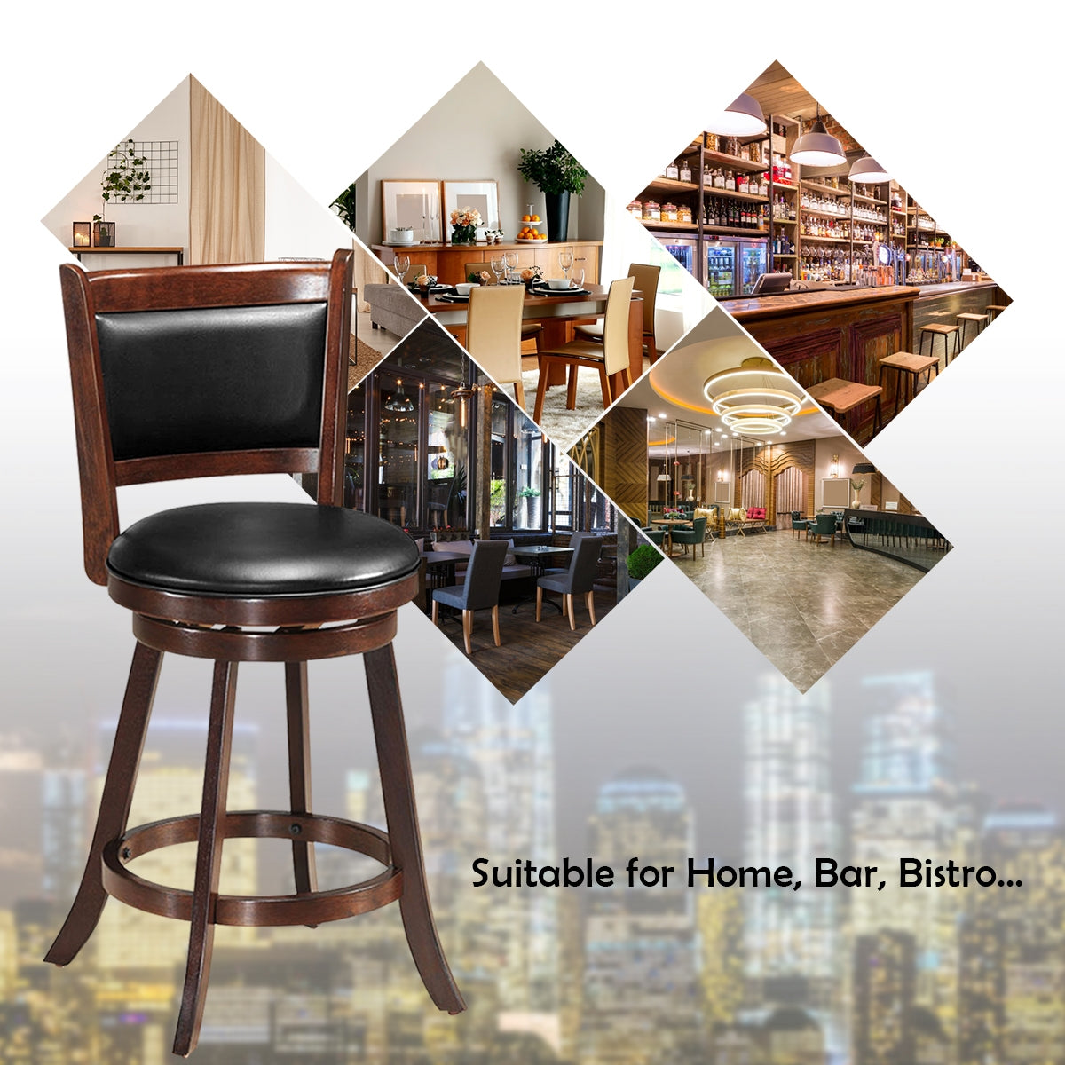 24 Inch Swivel Counter Stools with Upholstered Seats, Set of 2 - Brown