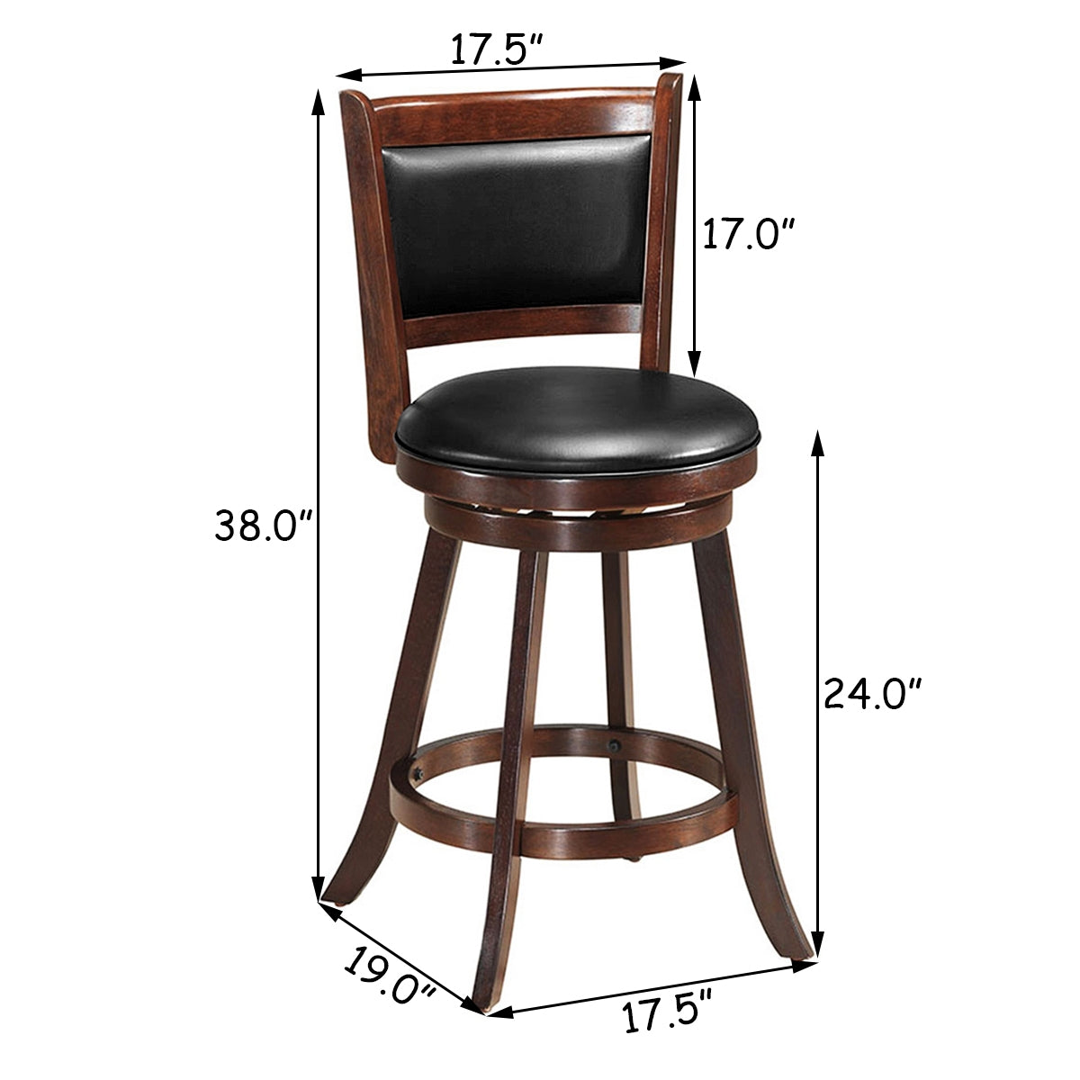24 Inch Swivel Counter Stools with Upholstered Seats, Set of 2 - Brown