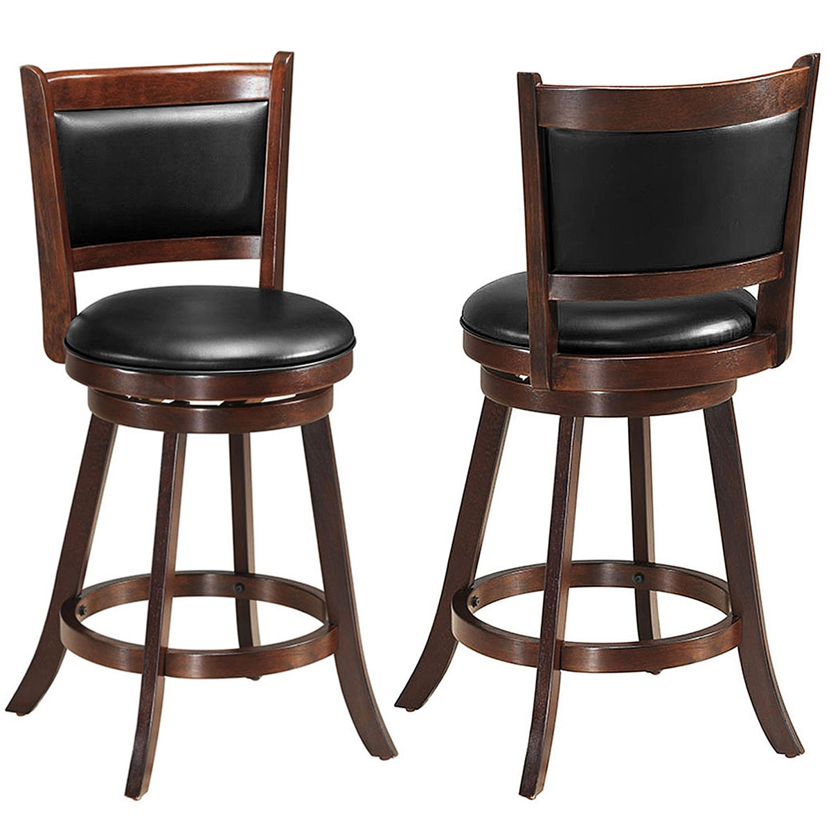 24 Inch Swivel Counter Stools with Upholstered Seats, Set of 2 - Brown