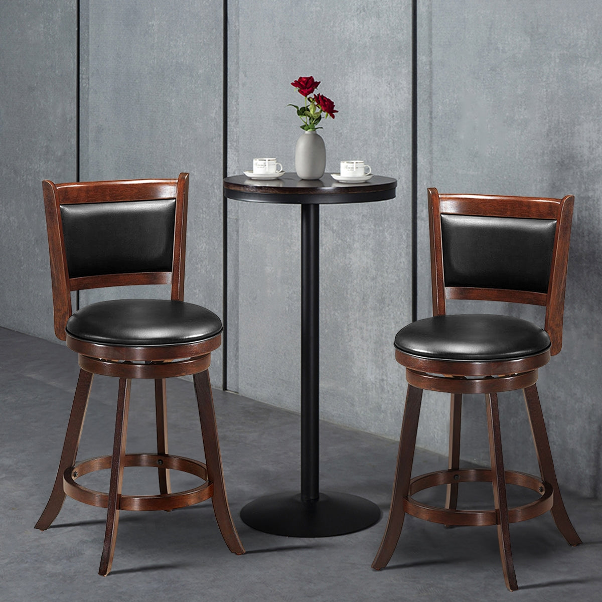 24 Inch Swivel Counter Stools with Upholstered Seats, Set of 2 - Brown