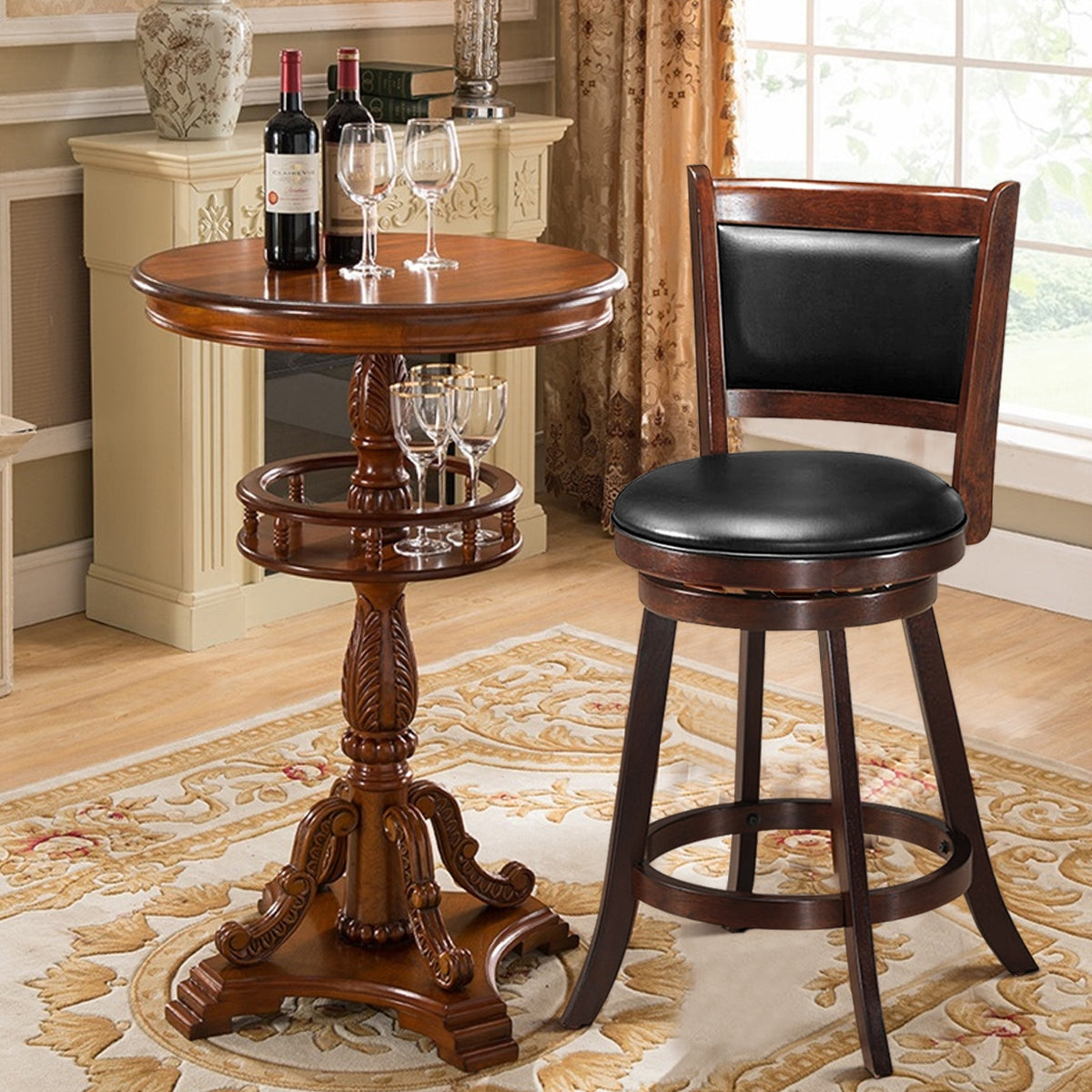24 Inch Swivel Counter Stools with Upholstered Seats, Set of 2 - Brown
