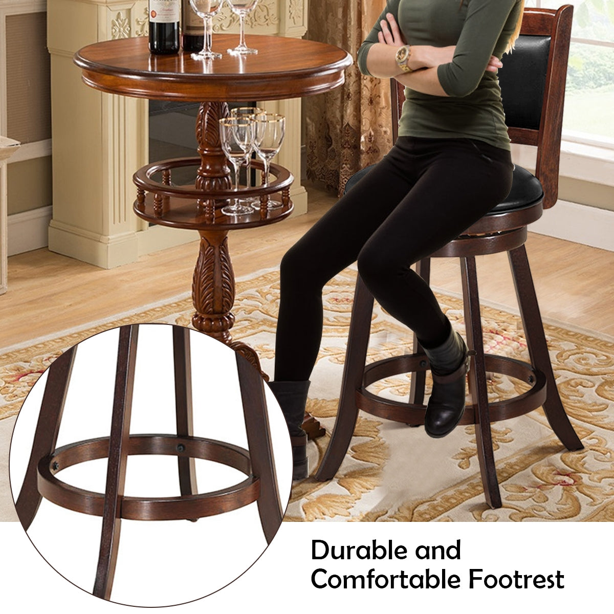 24 Inch Swivel Counter Stools with Upholstered Seats, Set of 2 - Brown