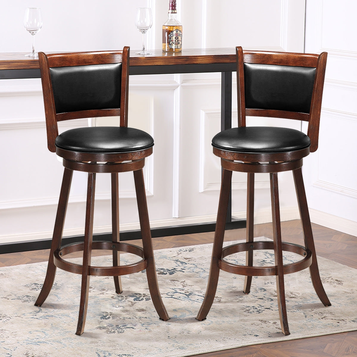 29 Inch Swivel Counter Stools with Upholstered Seats, Set of 2 - Brown