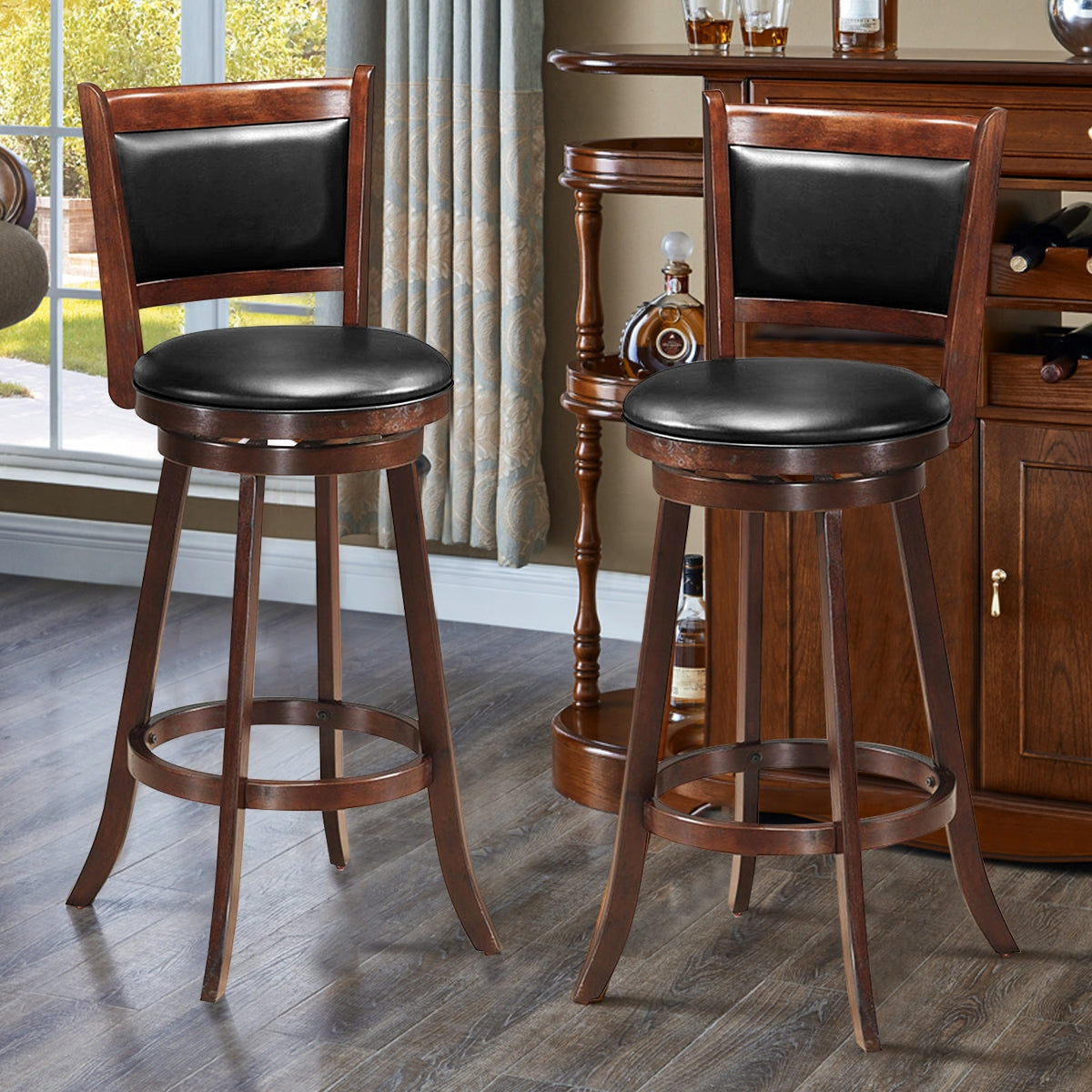 29 Inch Swivel Counter Stools with Upholstered Seats, Set of 2 - Brown