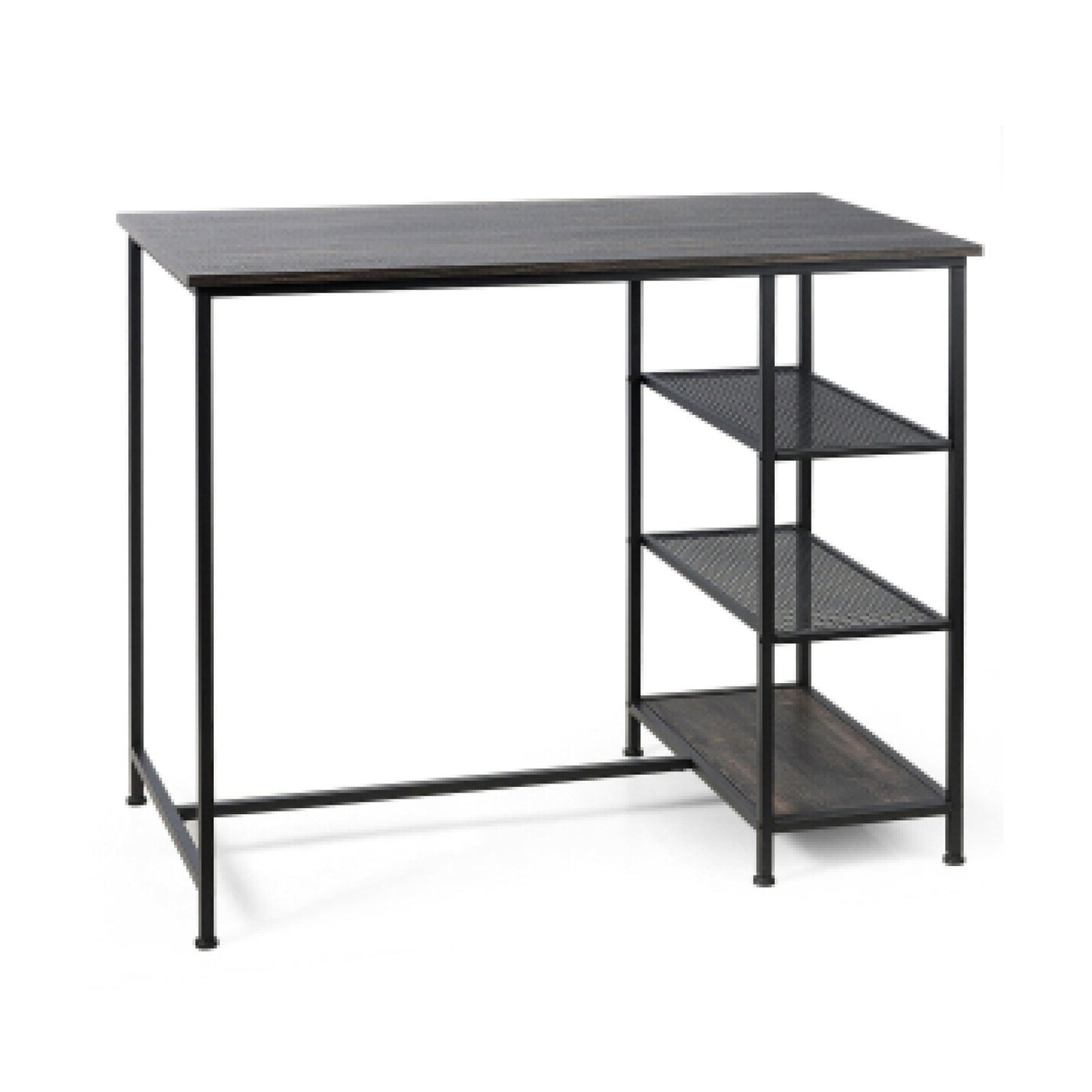 Modern Industrial Bar Table with Storage Shelves and Sturdy Metal Frame for Kitchen or Dining Room