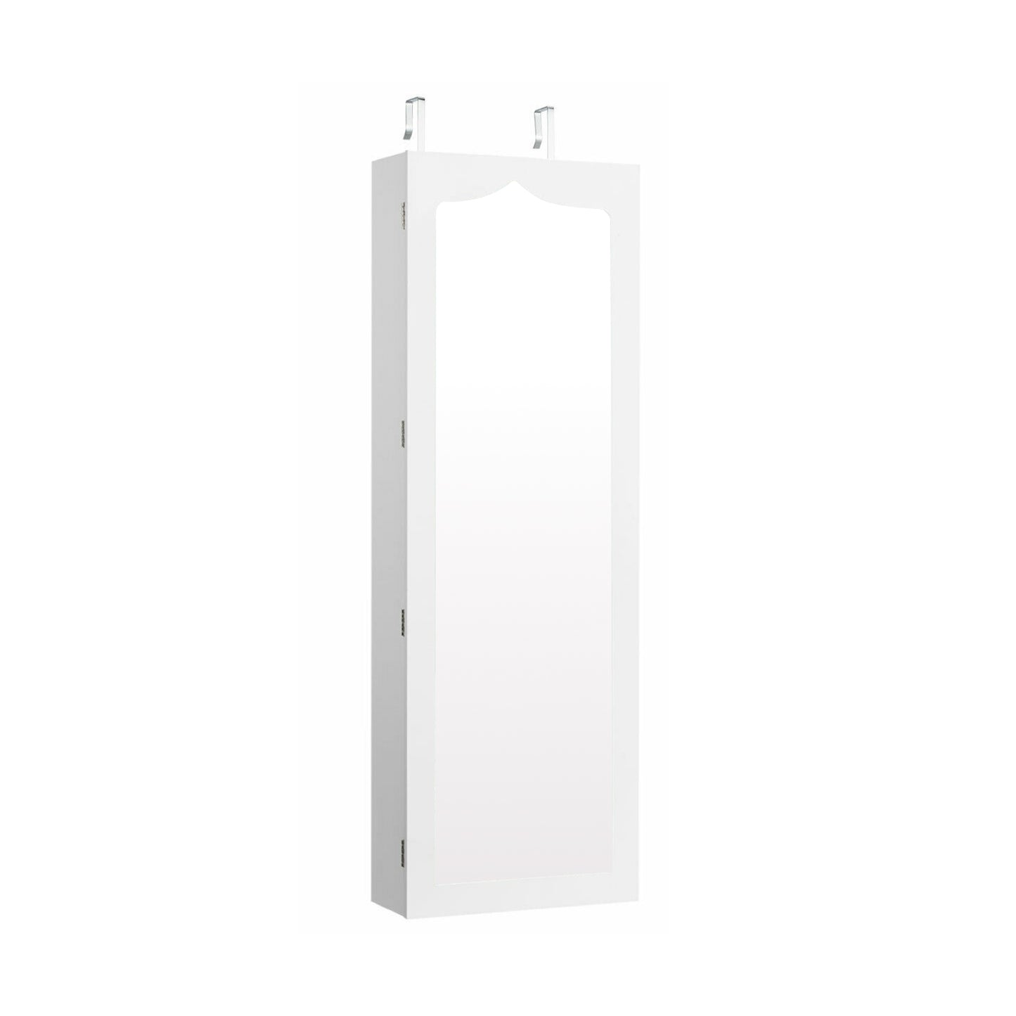 Wall Mounted Jewelry Armoire with Full Length Mirror, LED Lights, Lock and 6 Drawers – White