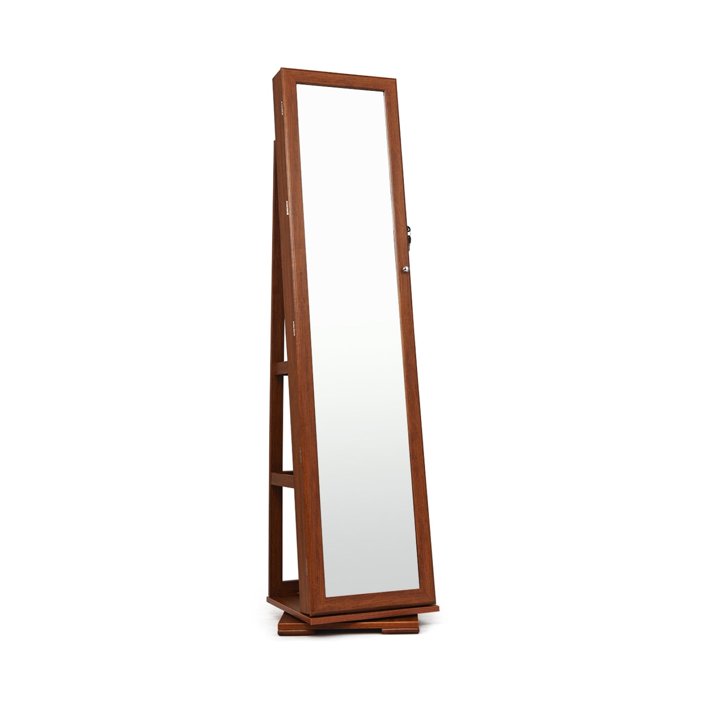 360 Degree Rotating Jewelry Armoire with Lockable Storage and Full Length Mirror in Brown