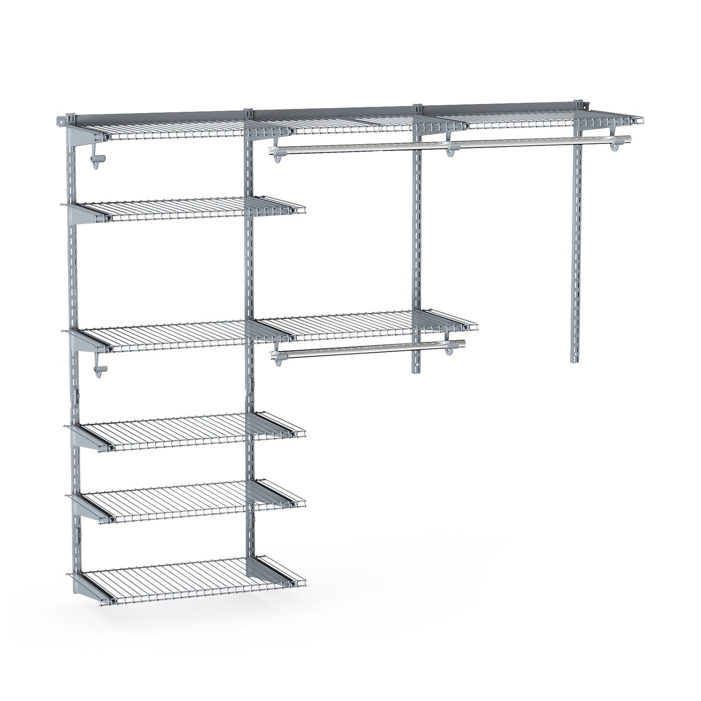 Adjustable Closet Organizer Kit with Shelves and Hanging Rods for 4–6 FT Spaces – Steel Storage System, Grey