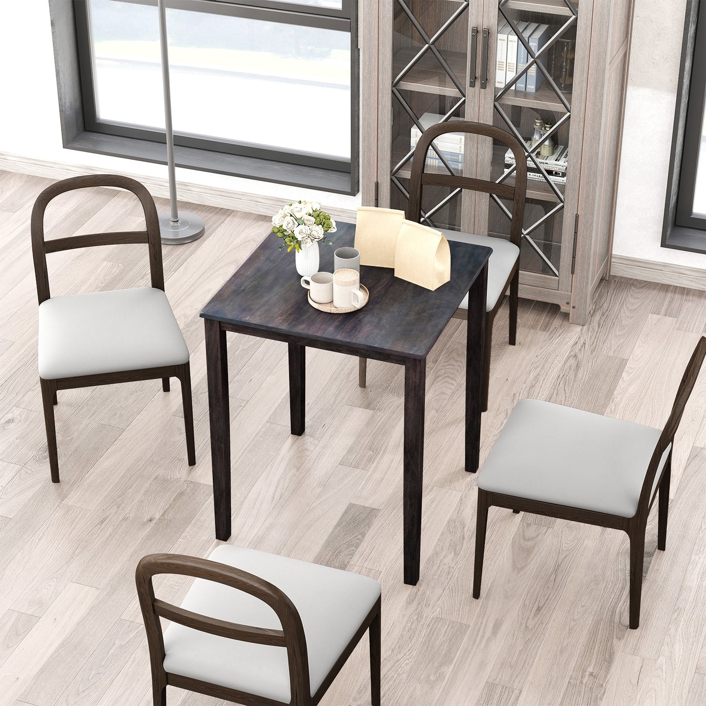 Solid Wood Square Dining Table for 4 People with Durable Frame and Elegant Wood Grain Finish