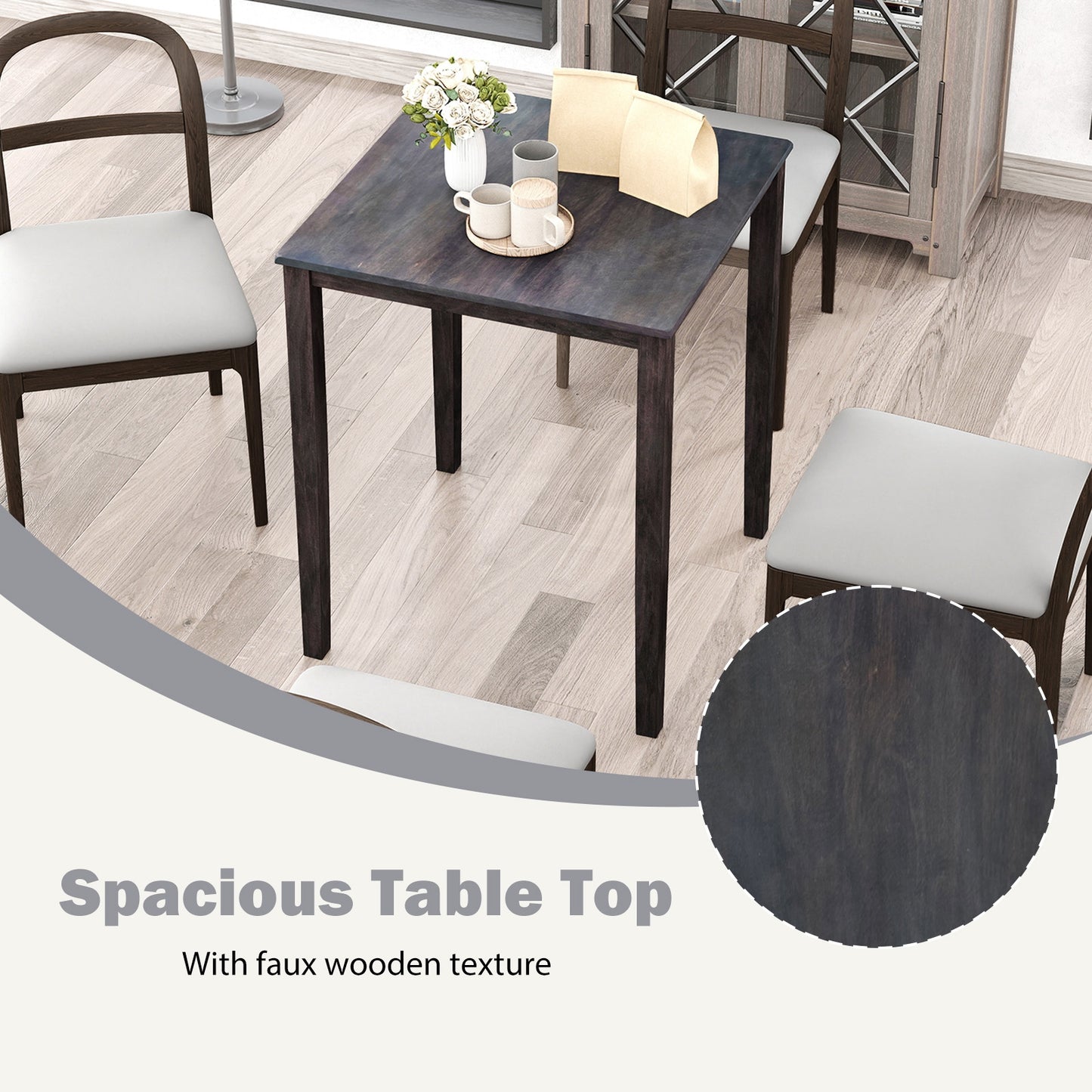 Solid Wood Square Dining Table for 4 People with Durable Frame and Elegant Wood Grain Finish