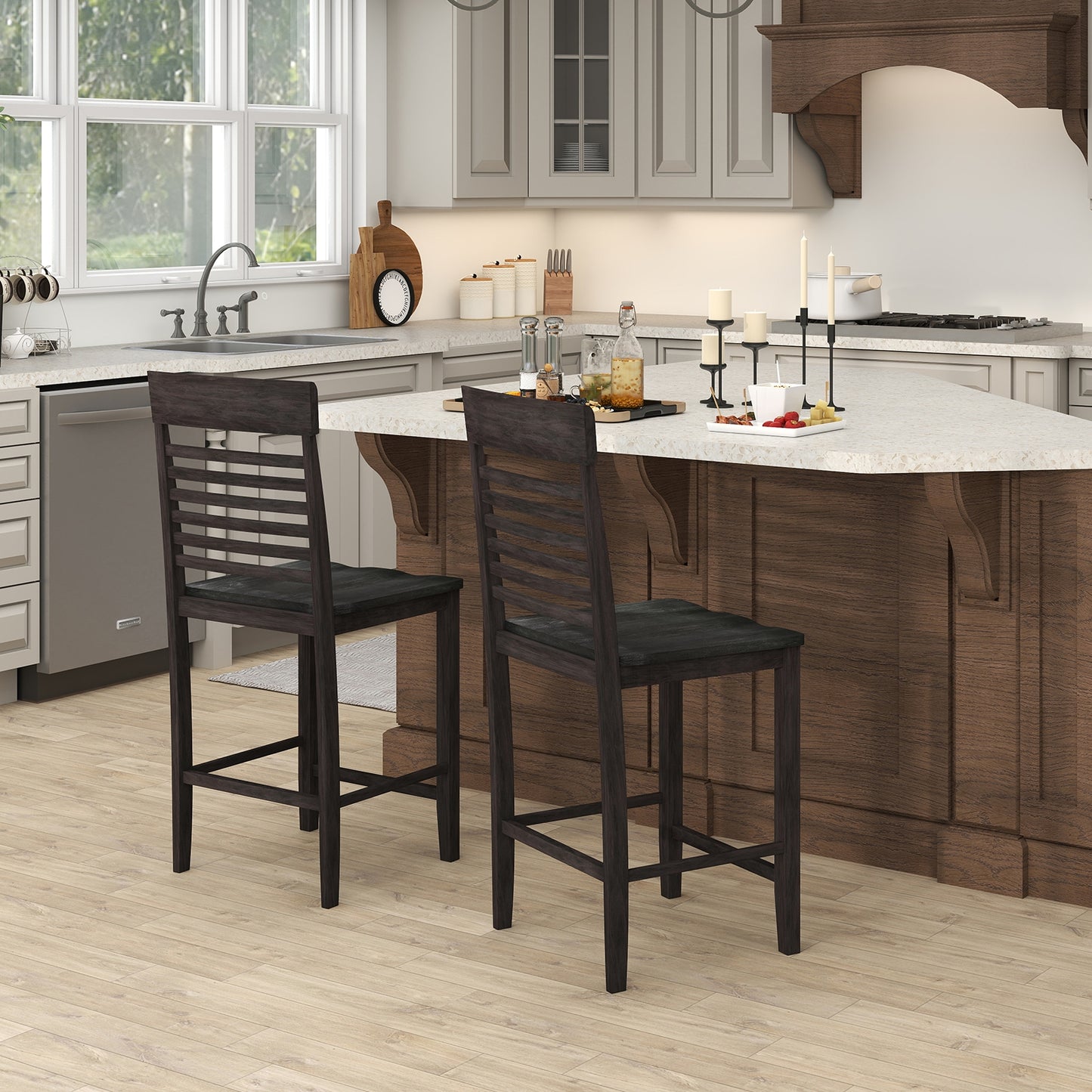 Solid Wood Dining Chairs with Footrests Set of 2 for Stylish Comfortable Dining Room Seating