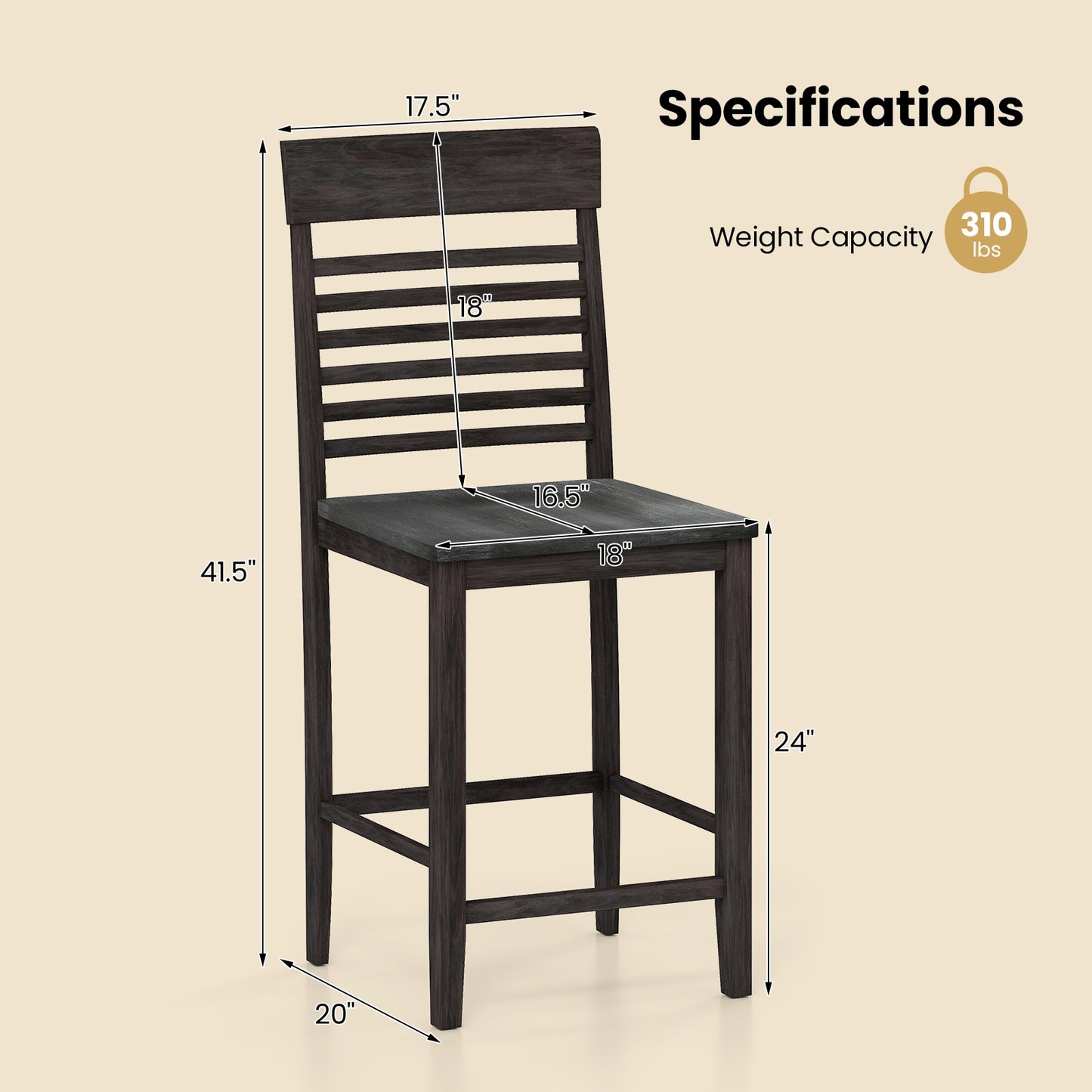 Solid Wood Dining Chairs with Footrests Set of 2 for Stylish Comfortable Dining Room Seating