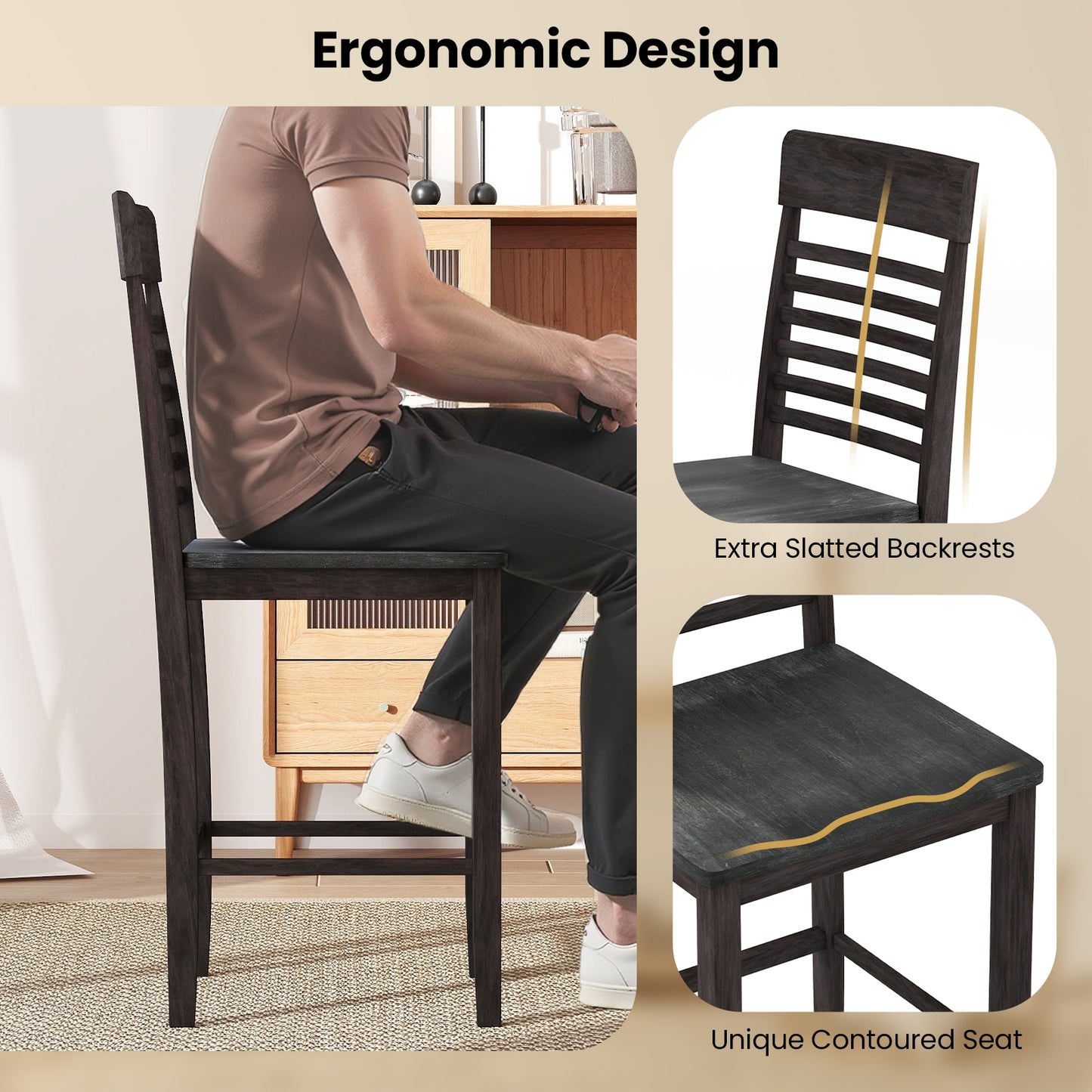 Solid Wood Dining Chairs with Footrests Set of 2 for Stylish Comfortable Dining Room Seating