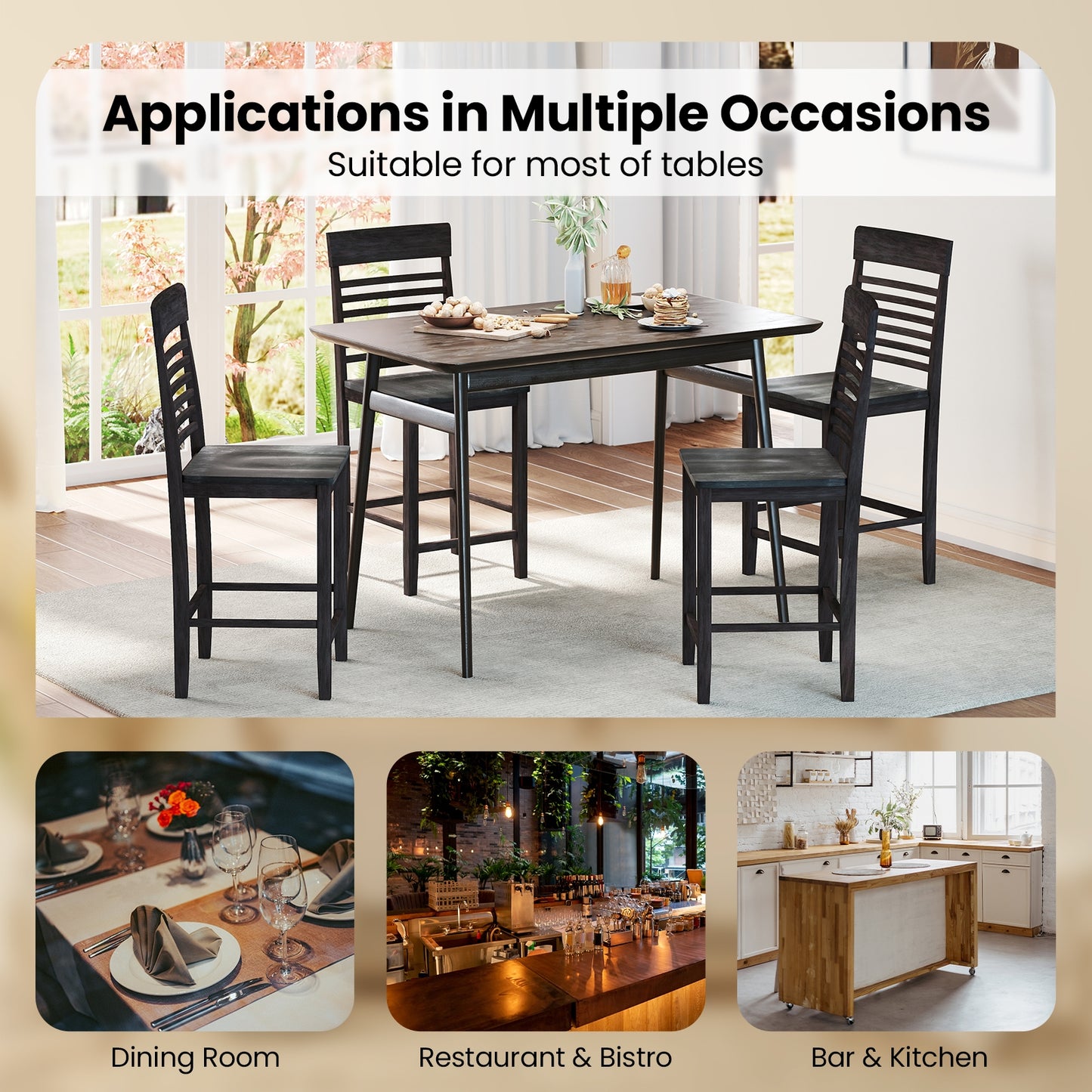 Solid Wood Dining Chairs with Footrests Set of 2 for Stylish Comfortable Dining Room Seating