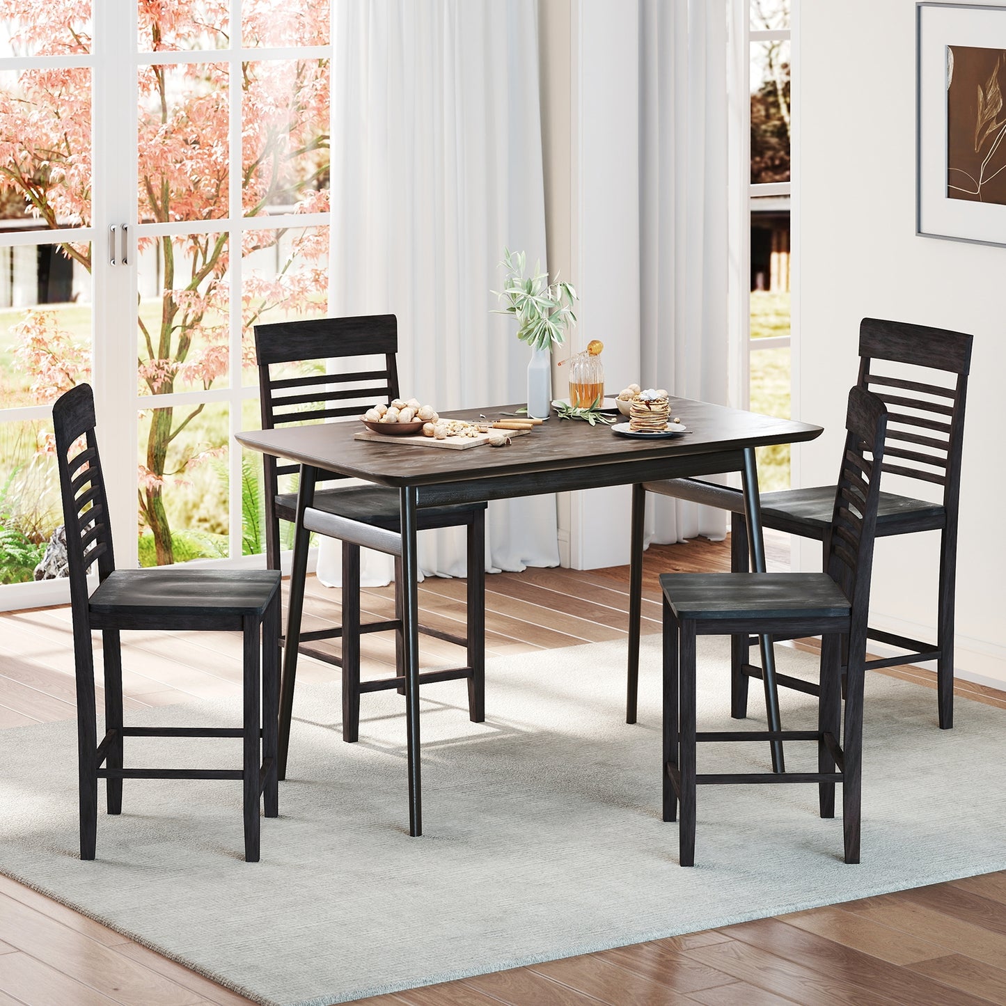 Solid Wood Dining Chairs with Footrests Set of 2 for Stylish Comfortable Dining Room Seating
