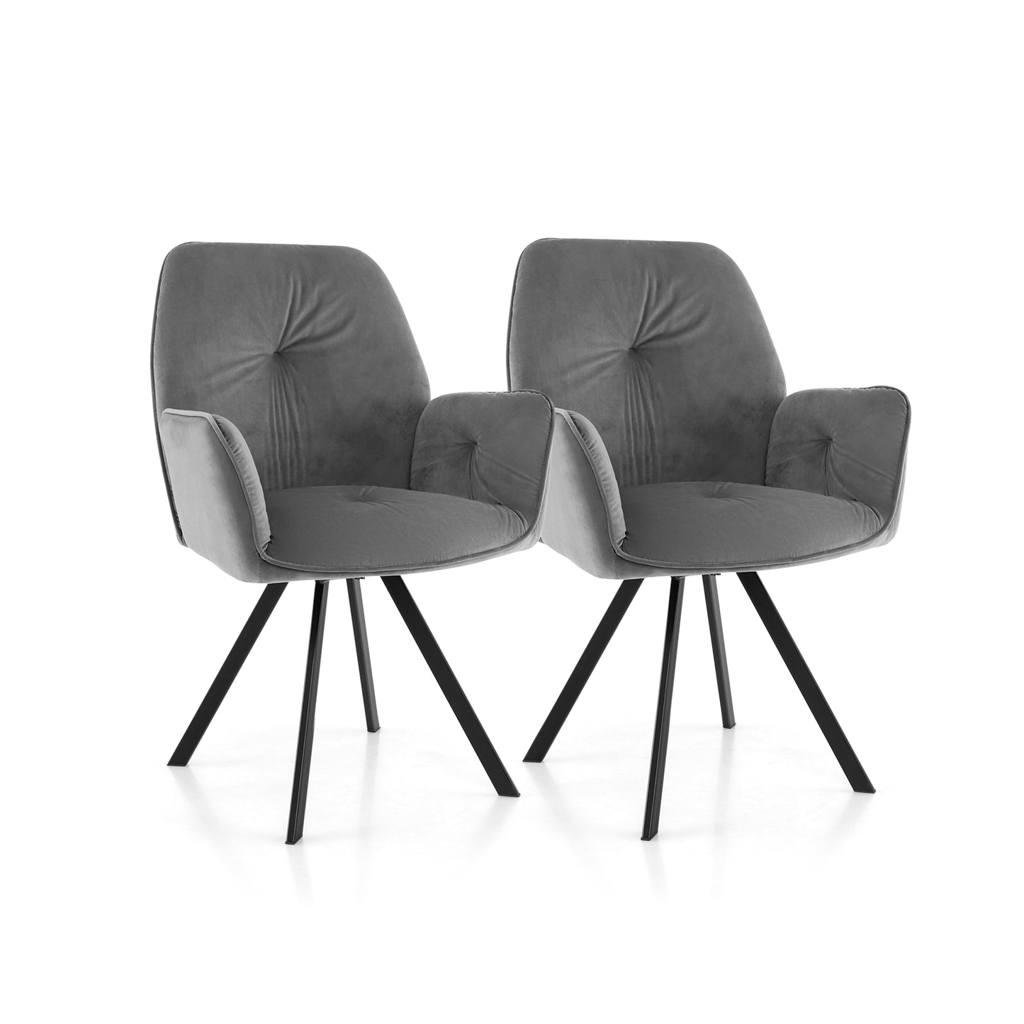 Velvet Swivel Accent Chairs Set of 2 with Ergonomic Backrest and Black Metal Base