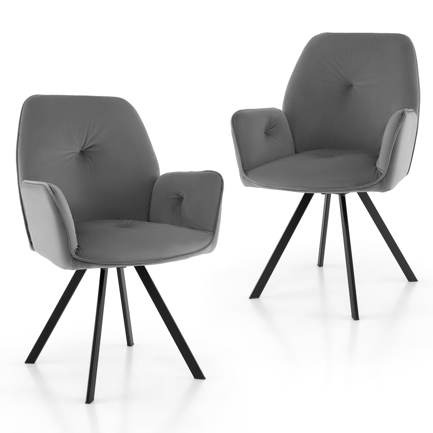 Velvet Swivel Accent Chairs Set of 2 with Ergonomic Backrest and Black Metal Base