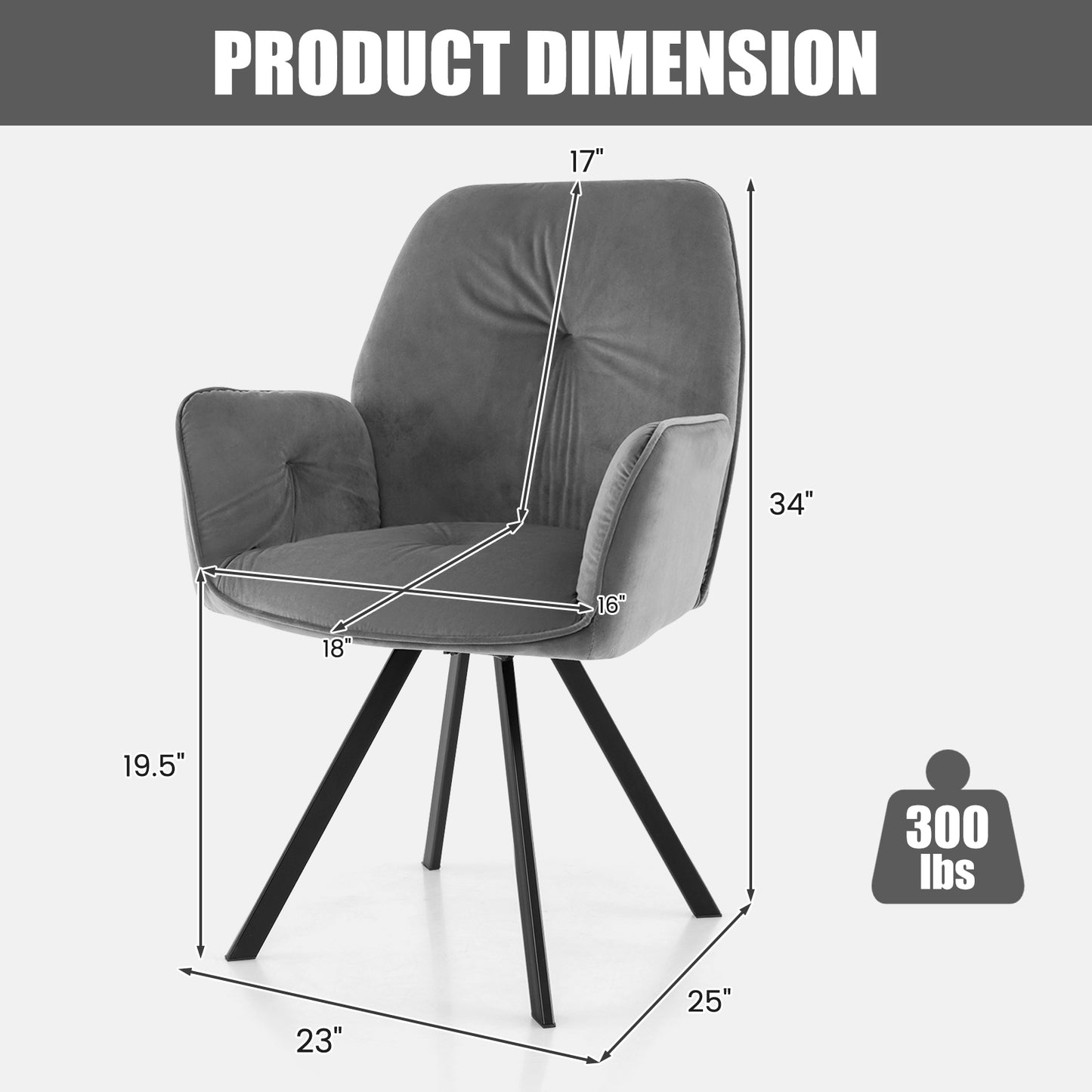 Velvet Swivel Accent Chairs Set of 2 with Ergonomic Backrest and Black Metal Base