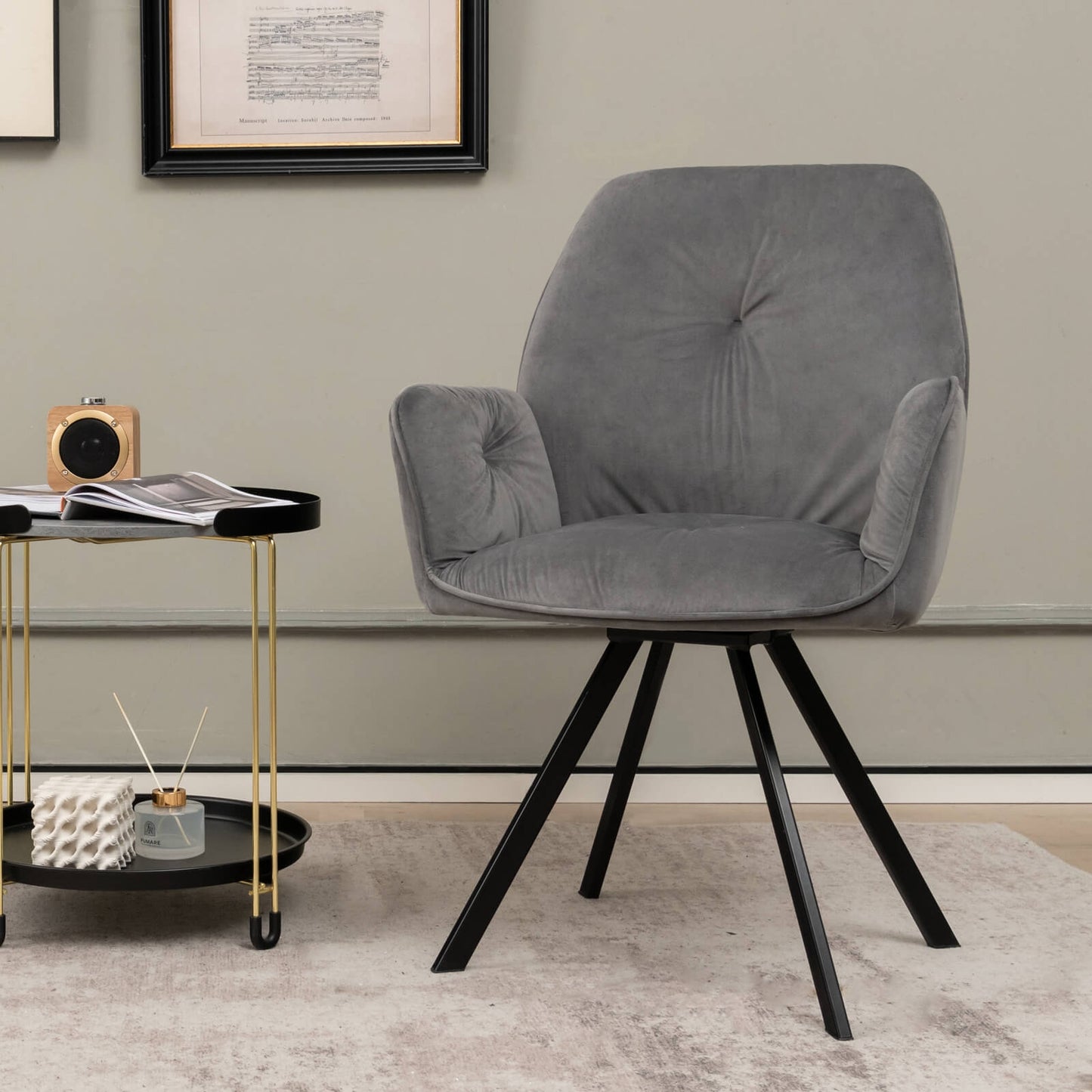 Velvet Swivel Accent Chairs Set of 2 with Ergonomic Backrest and Black Metal Base
