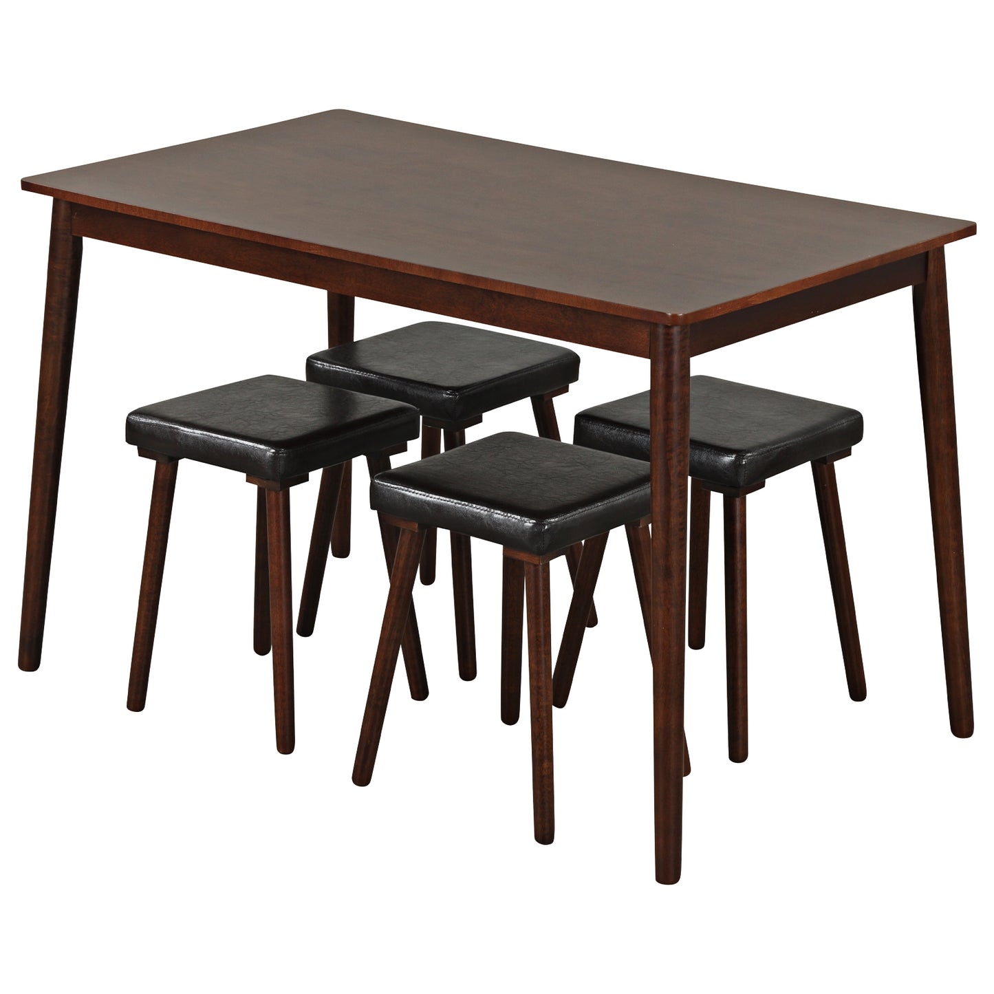 5 Piece Dining Set with Upholstered Stools and Solid Rubber Wood Legs for Kitchen or Dining Room