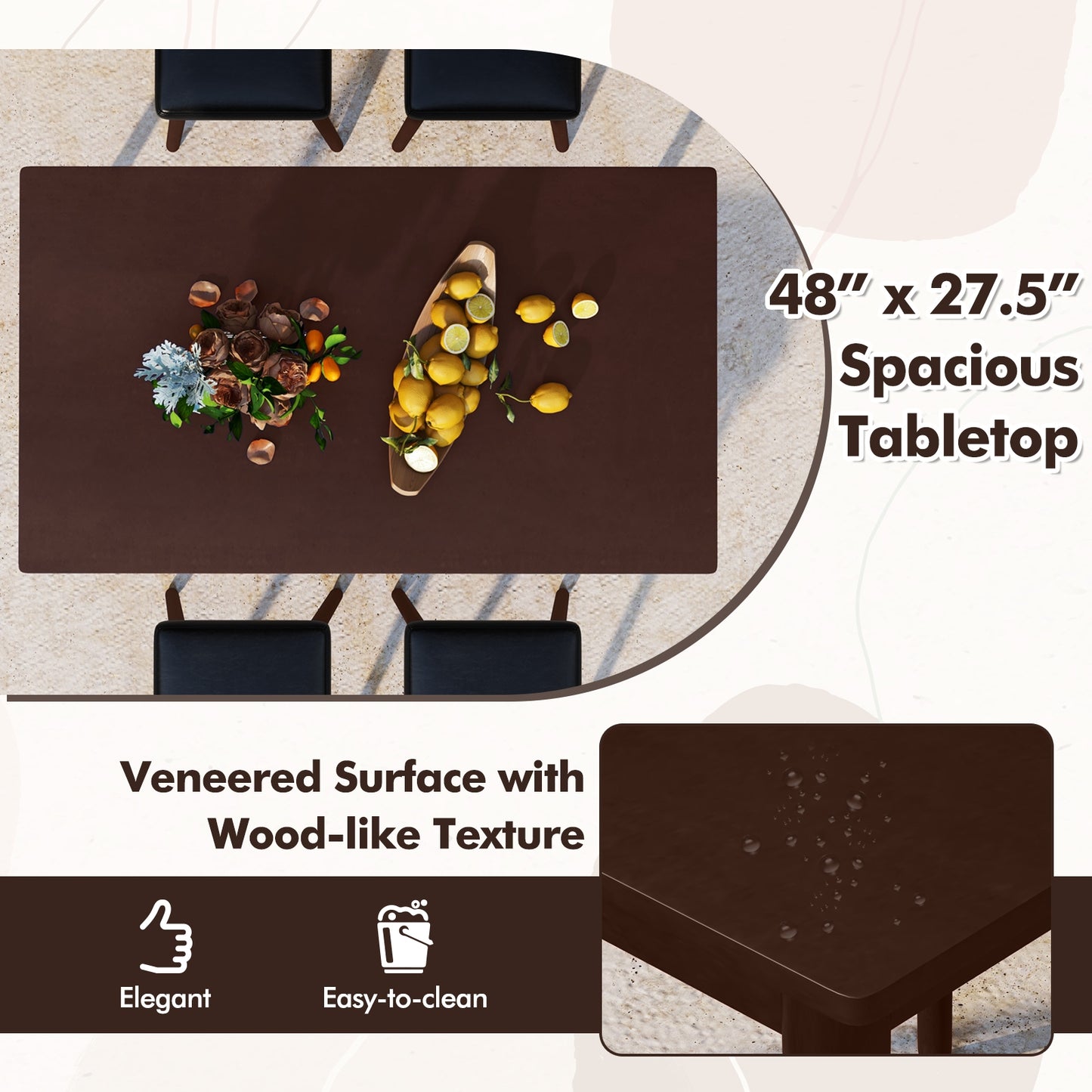 5 Piece Dining Set with Upholstered Stools and Solid Rubber Wood Legs for Kitchen or Dining Room