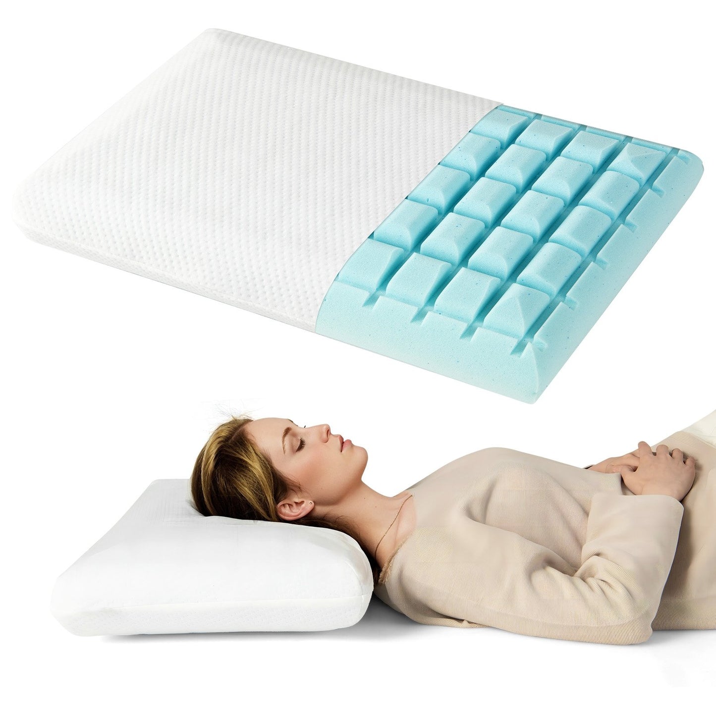 Set of 2 Cooling Gel Memory Foam Pillows with 3D Airflow Technology and Removable Pillowcases
