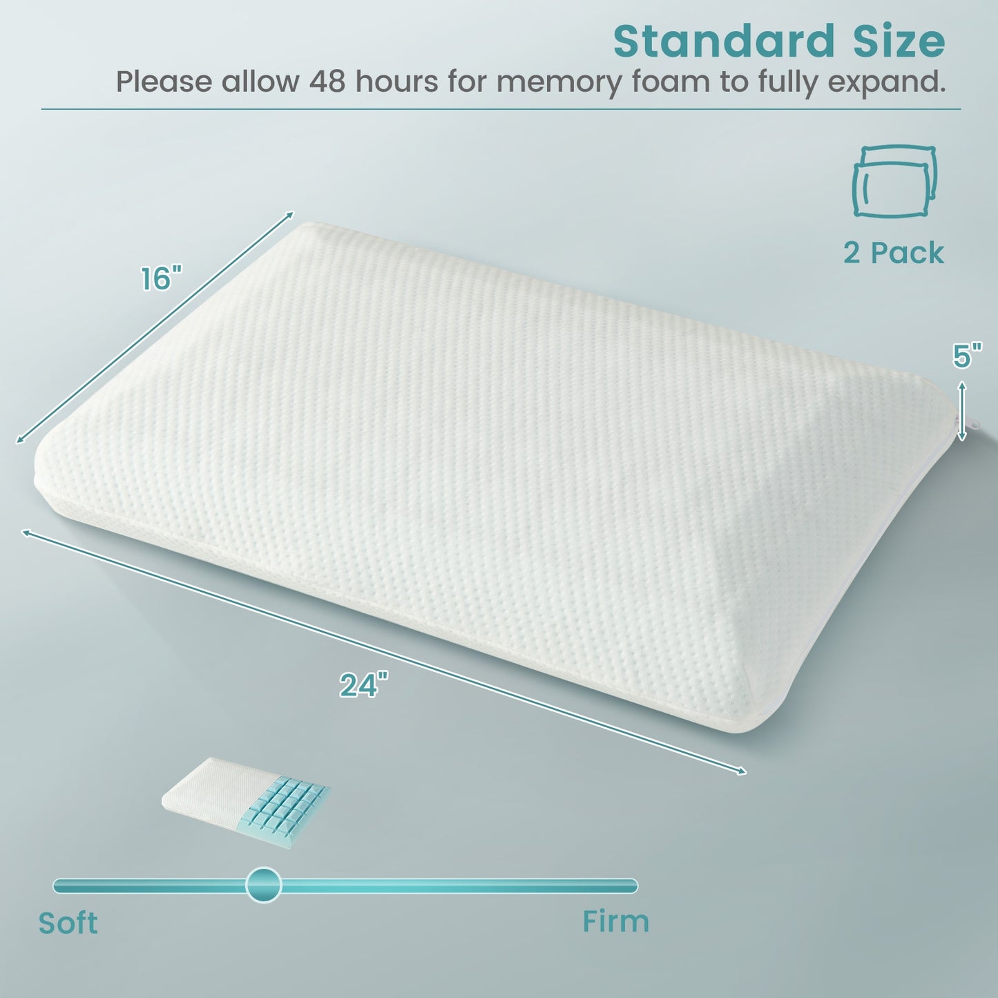 Set of 2 Cooling Gel Memory Foam Pillows with 3D Airflow Technology and Removable Pillowcases