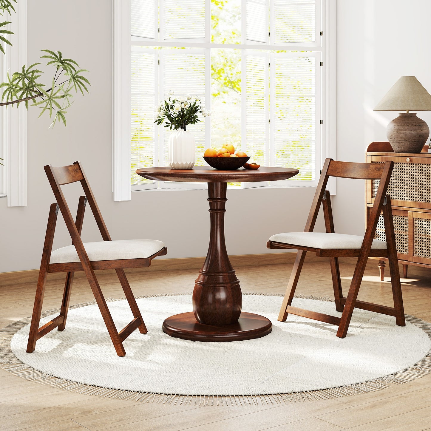 Set of 4 Folding Upholstered Dining Chairs with Curved Backrest in Walnut