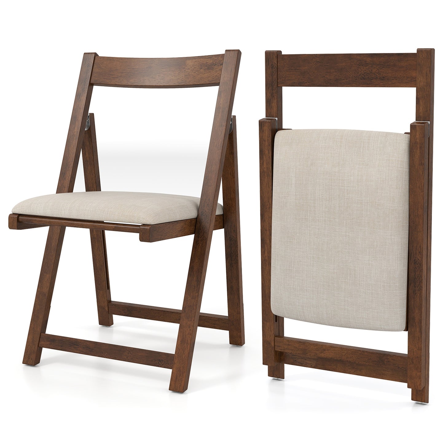 Set of 4 Folding Upholstered Dining Chairs with Curved Backrest in Walnut