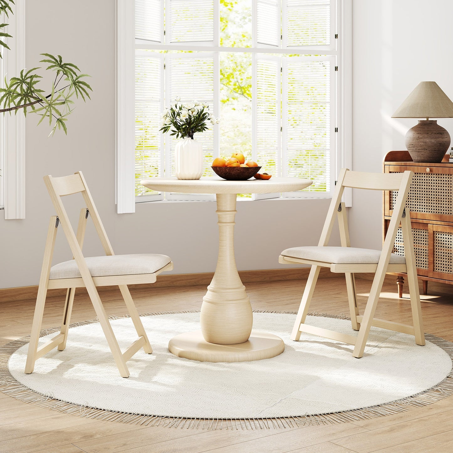 Set of 4 Folding Upholstered Dining Chairs with Curved Backrest in Beige