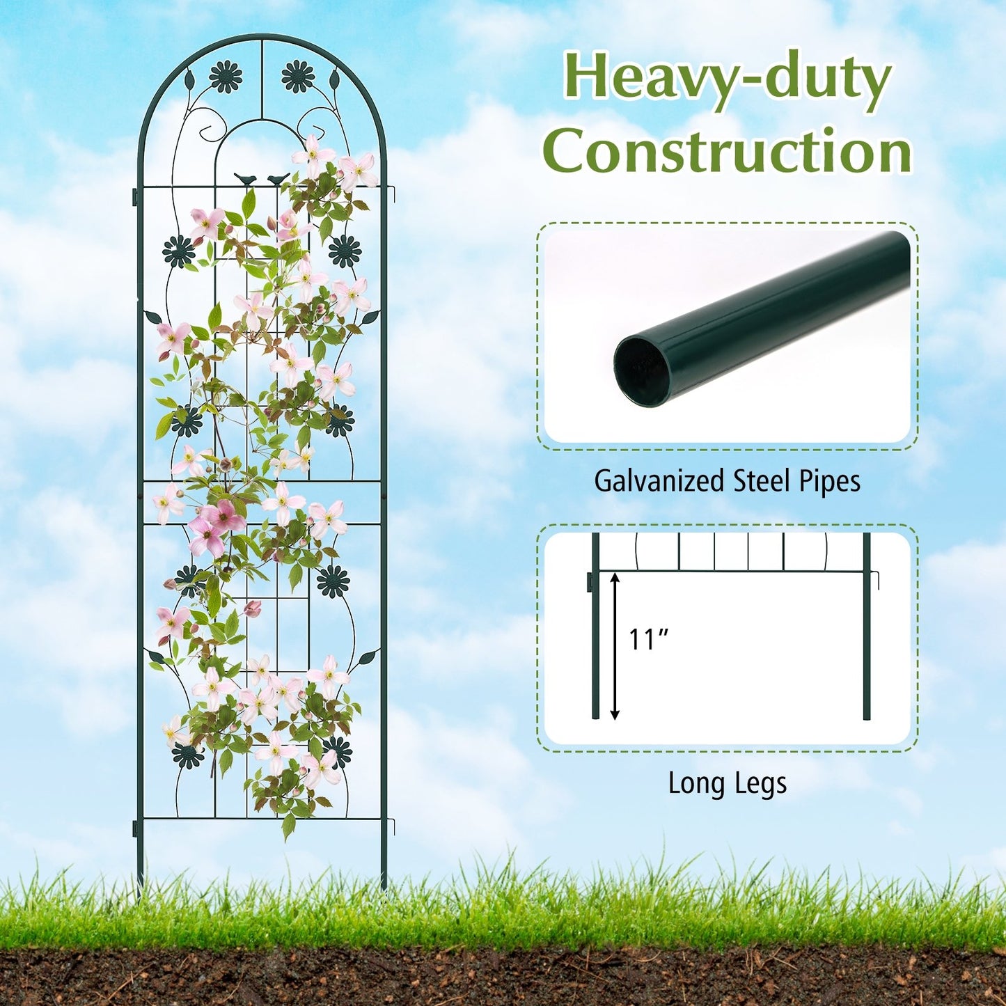 2 Pack 86.5” Metal Garden Trellis – Sturdy Support for Climbing Plants & Vines