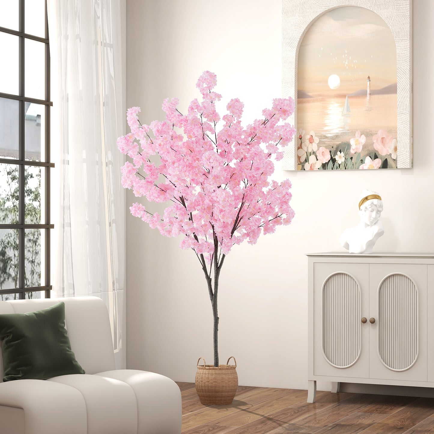 Exquisite 6.5 FT Pink Cherry Blossom Tree – 900 Lifelike Flowers for a Charming Decor