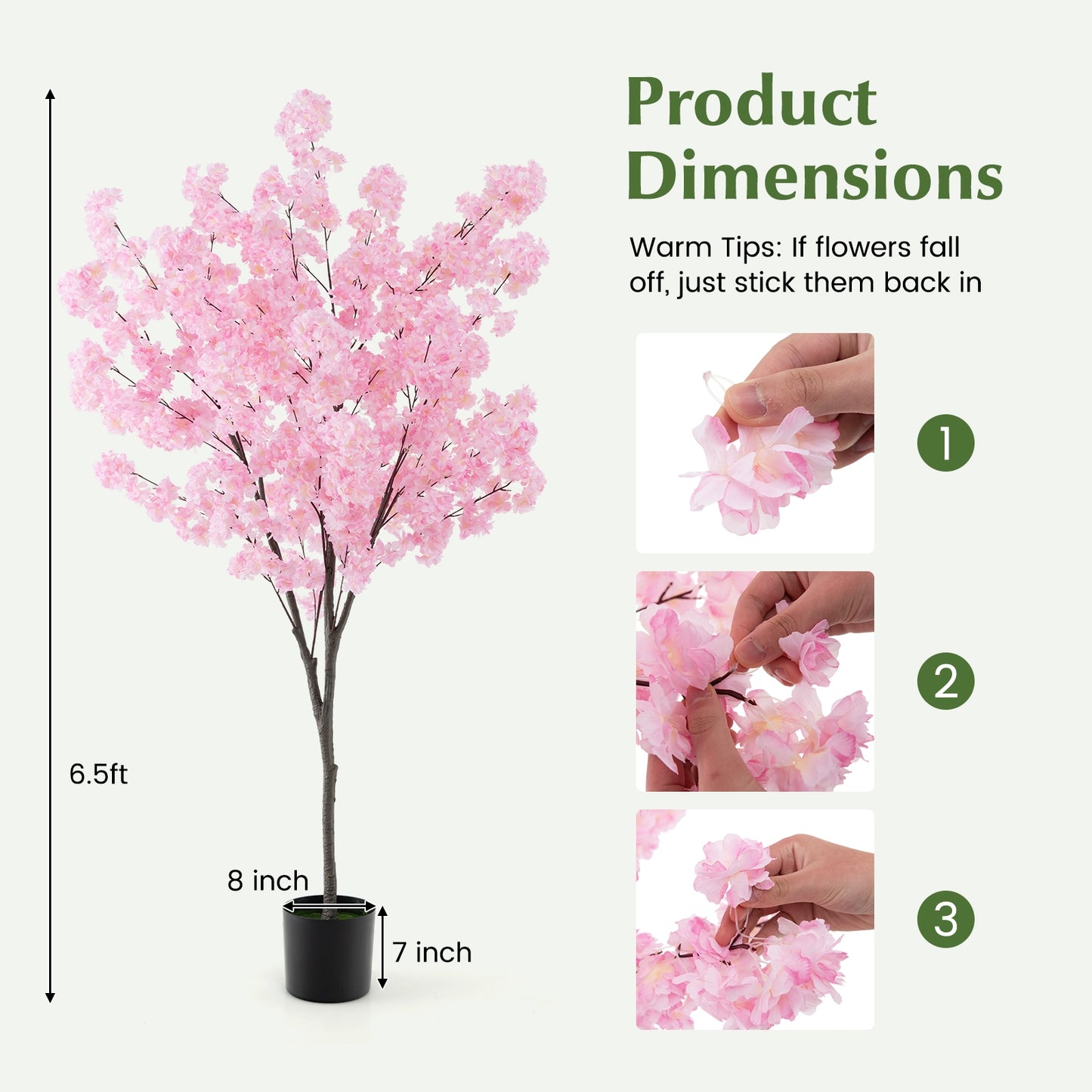 Exquisite 6.5 FT Pink Cherry Blossom Tree – 900 Lifelike Flowers for a Charming Decor