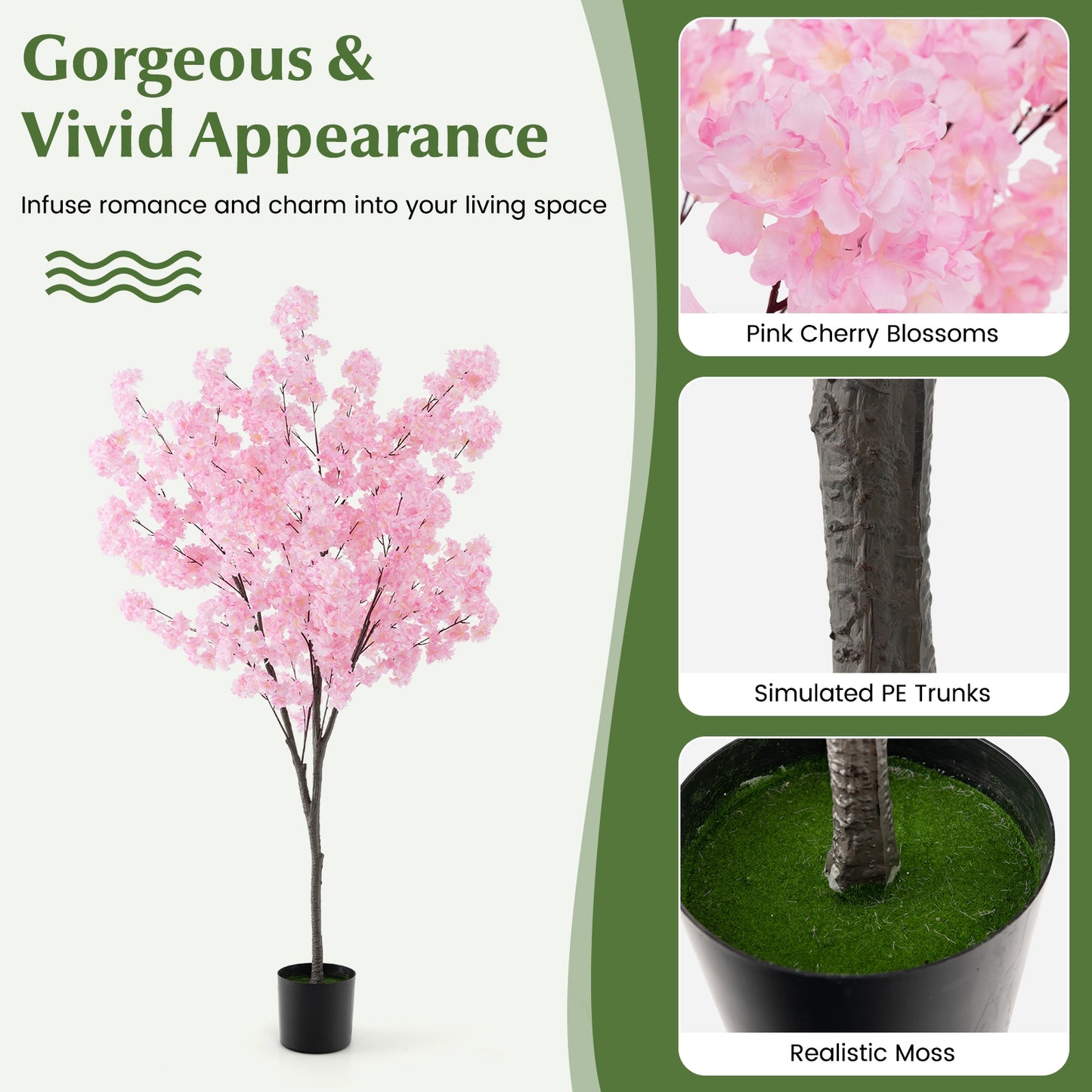 Exquisite 6.5 FT Pink Cherry Blossom Tree – 900 Lifelike Flowers for a Charming Decor