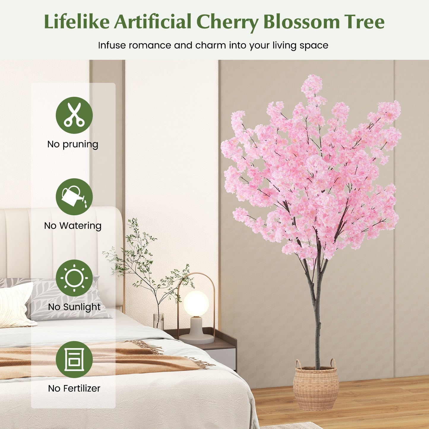 Exquisite 6.5 FT Pink Cherry Blossom Tree – 900 Lifelike Flowers for a Charming Decor
