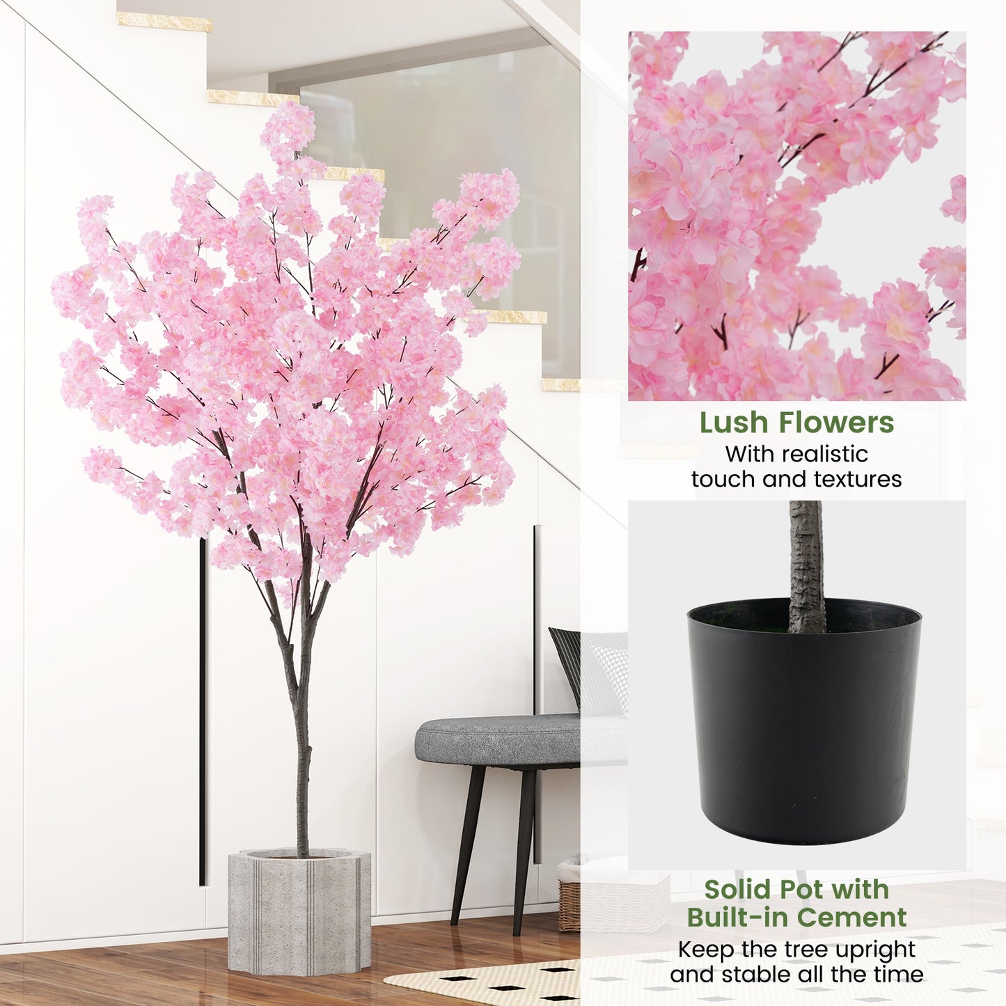 Exquisite 6.5 FT Pink Cherry Blossom Tree – 900 Lifelike Flowers for a Charming Decor