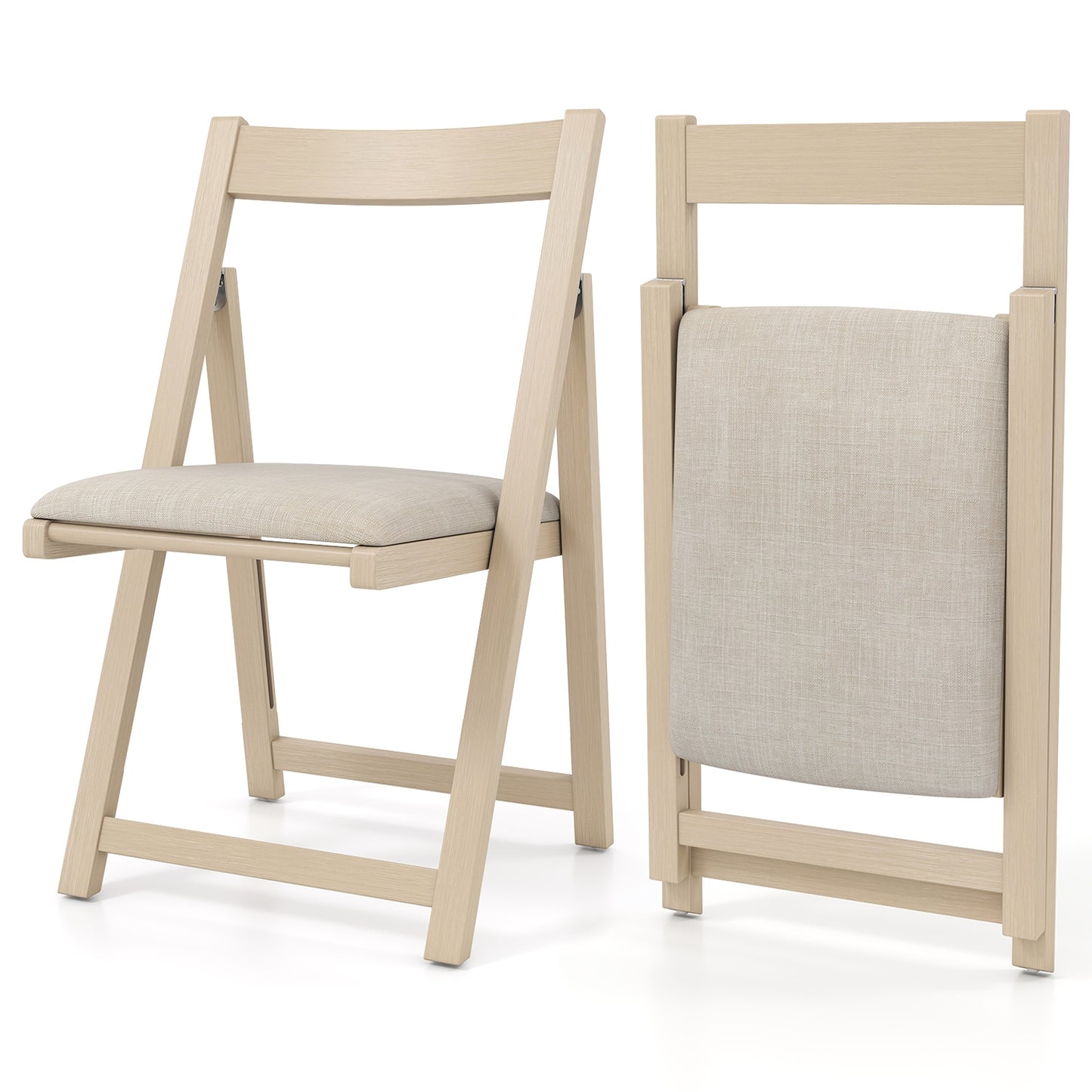 Set of 4 Folding Upholstered Dining Chairs with Curved Backrest in Beige
