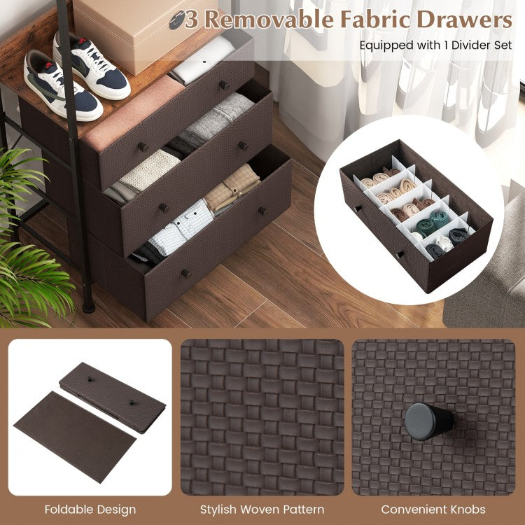 Metal Freestanding Closet Organizer with Woven Drawers and Adjustable Hanging Rod