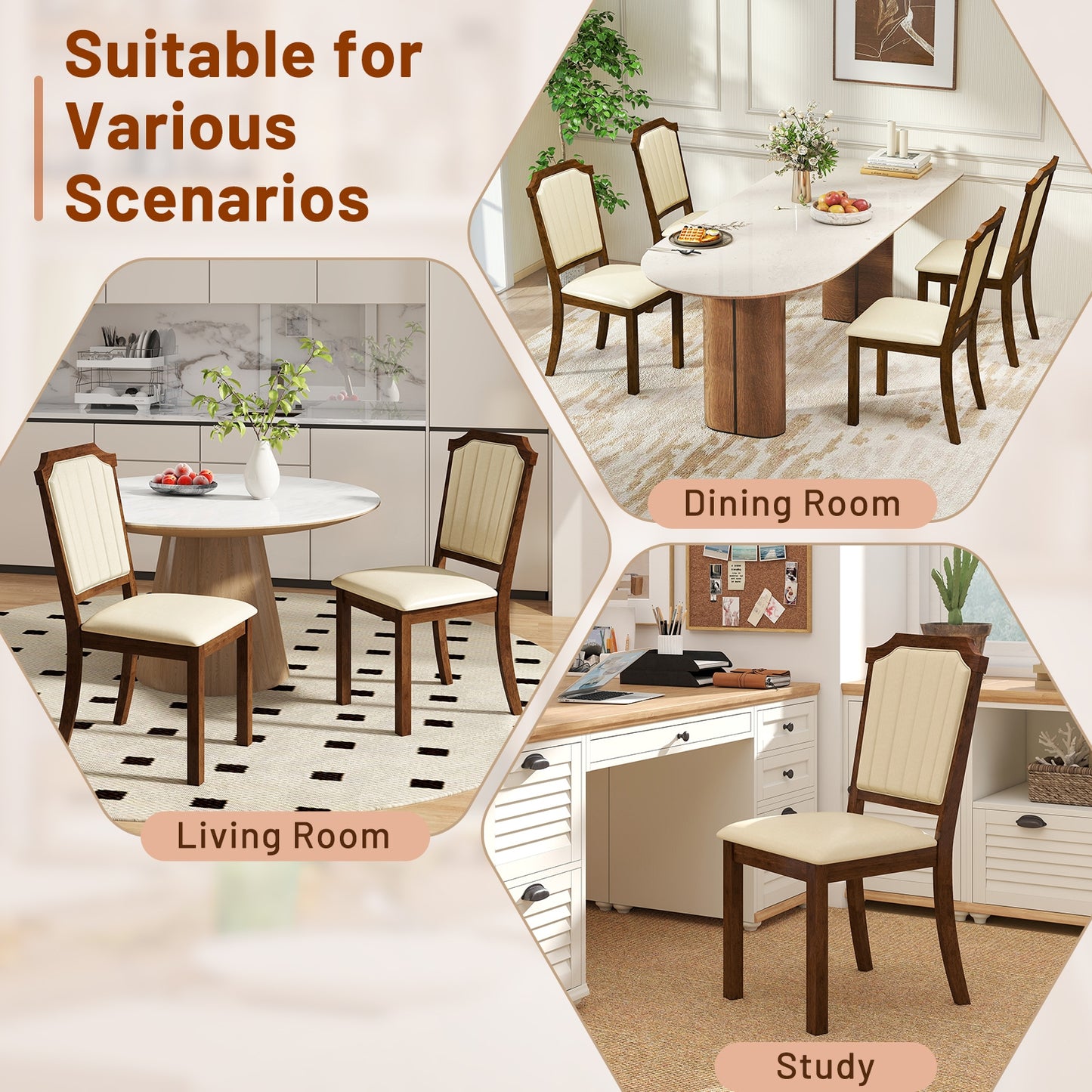 Elegant PU Leather Dining Chairs with Solid Rubber Wood Frame Set of 2